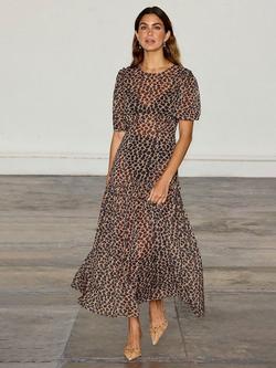 Never Fully Dressed Lucia Leopard Print Semi Sheer Dress, Brown, Brown