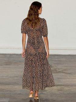 Never Fully Dressed Lucia Leopard Print Semi Sheer Dress, Brown - view 2, Brown