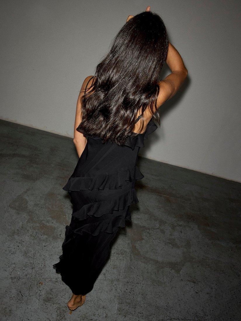 Product image 4 of 4, which shows Never Fully Dressed Molly Chiffon Ruffle Dress, Black, 6