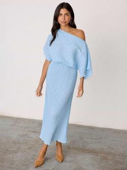 Never Fully Dressed Tilly Polka Dot Off Shoulder Dress, Ice Blue, Ice Blue