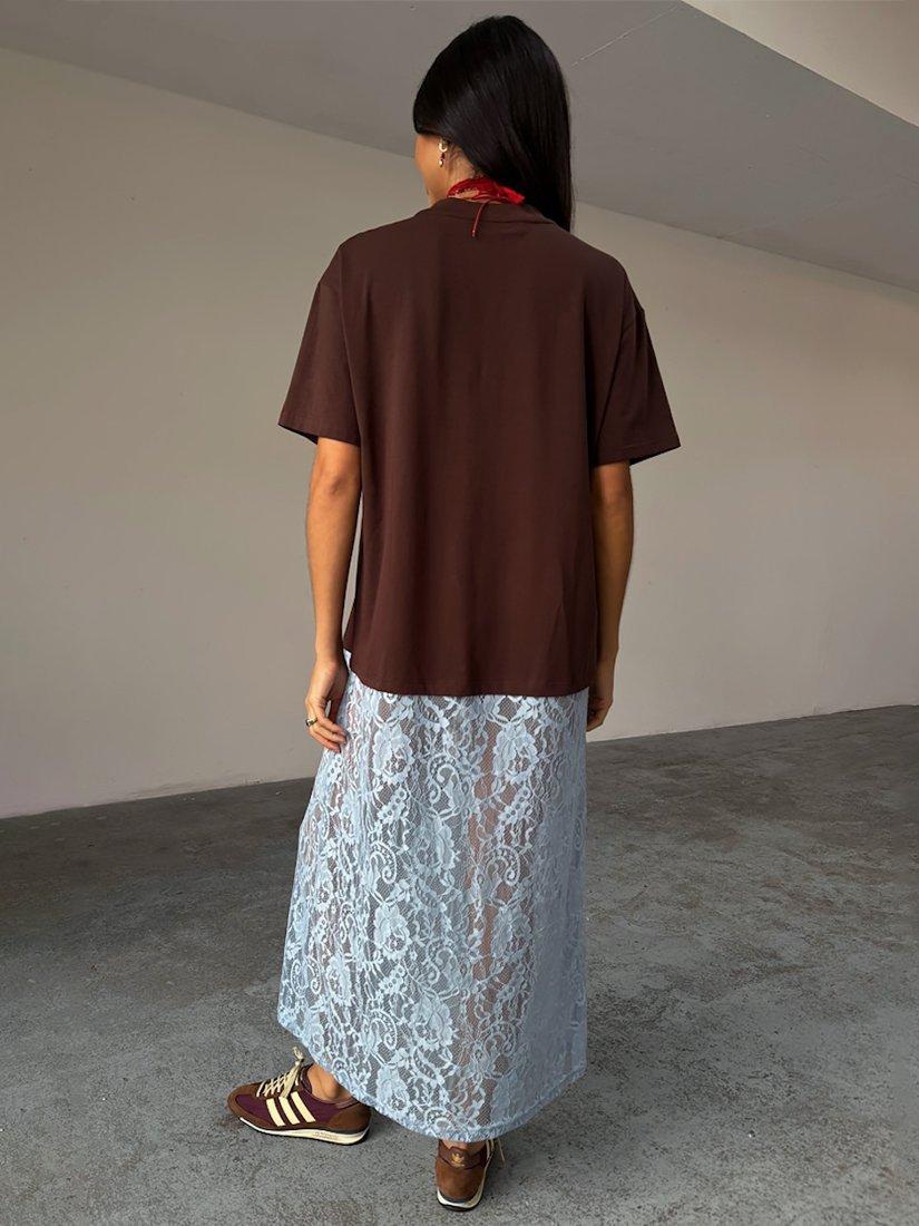 Product image 2 of 6, which shows Never Fully Dressed T-Shirt Lace Dress, Brown, XS