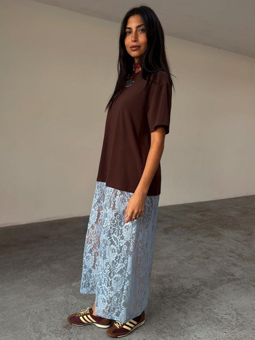 Product image 3 of 6, which shows Never Fully Dressed T-Shirt Lace Dress, Brown, XS