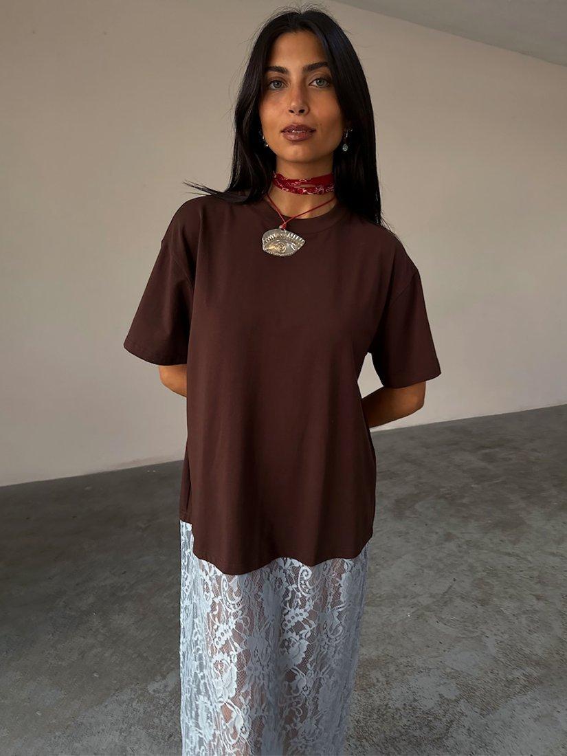 Product image 4 of 6, which shows Never Fully Dressed T-Shirt Lace Dress, Brown, XS