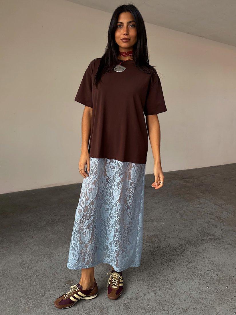 Product image 5 of 6, which shows Never Fully Dressed T-Shirt Lace Dress, Brown, XS