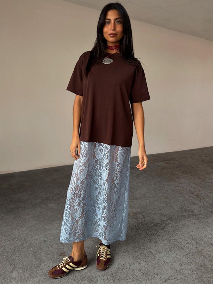 Product image 6 of 6, which shows Never Fully Dressed T-Shirt Lace Dress, Brown, XS