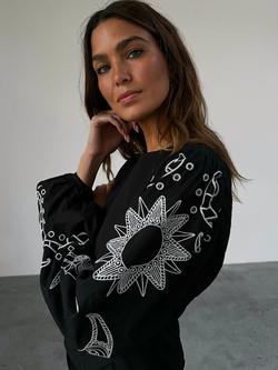 Never Fully Dressed Lillie Embroidered Sleeve Top, Black/White - view 2, Black/White