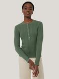 Jigsaw Henley Rib Pointelle Knit Jumper, Black, Green