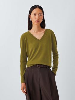 John Lewis Cashmere V-Neck Jumper, Olive