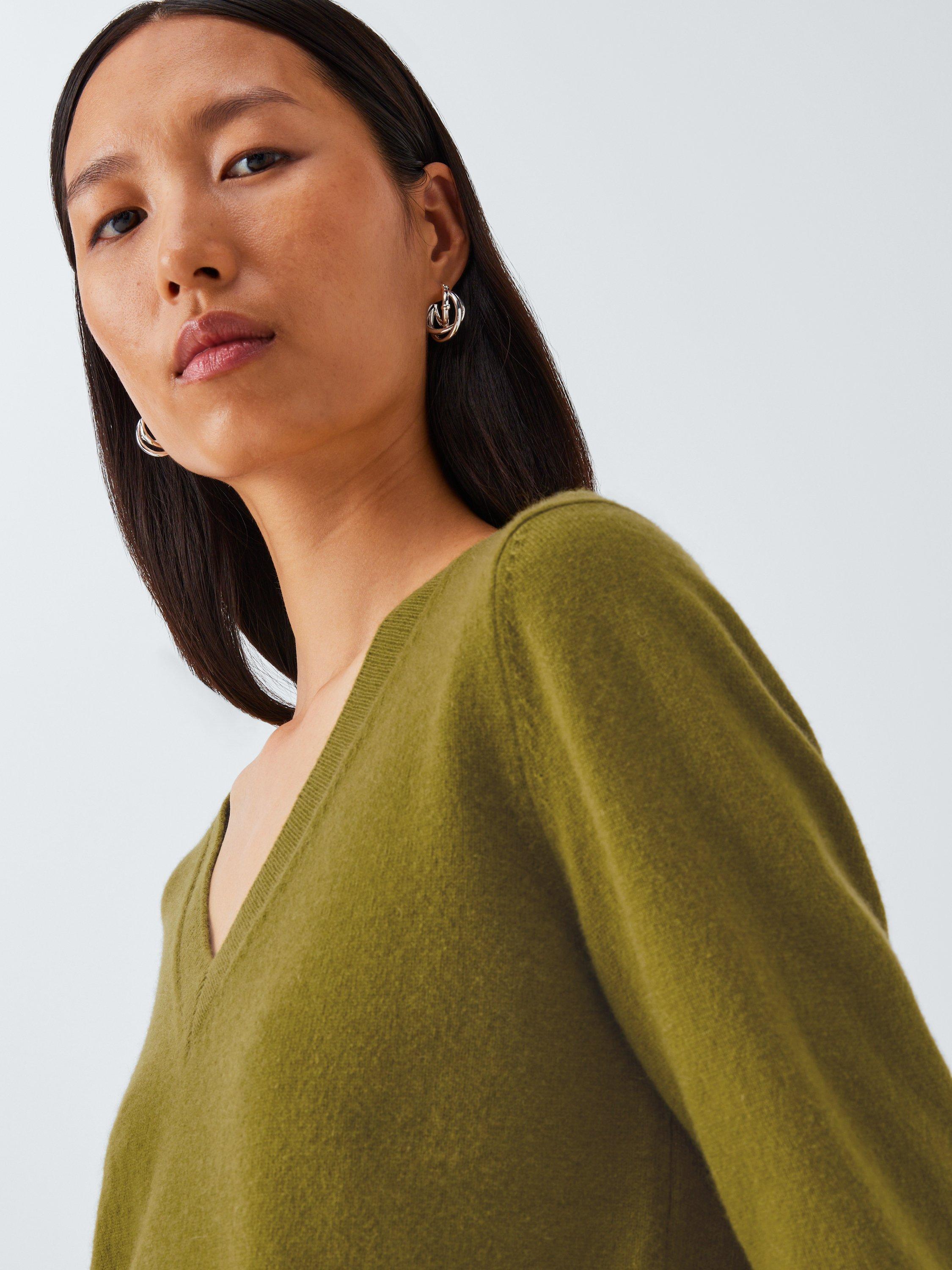 Product image 5 of 6, which shows John Lewis V-Neck Cashmere Jumper, Olive, 8