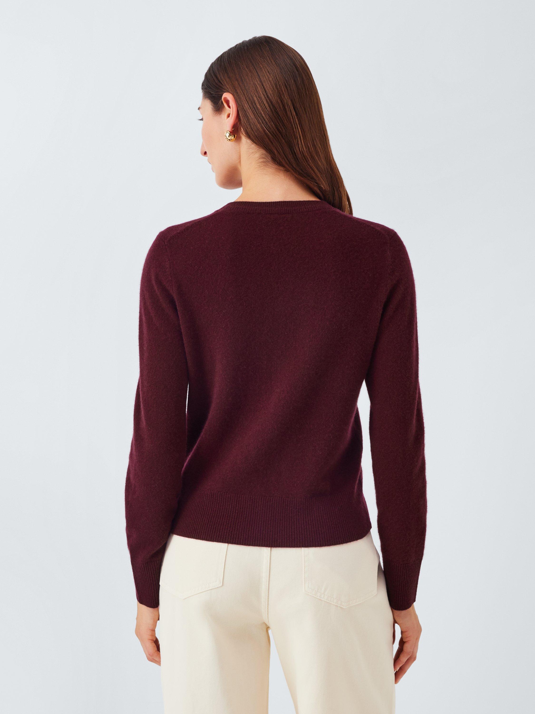 Product image 2 of 7, which shows John Lewis Cashmere Crew Neck Cardigan, Burgundy, 10