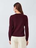 John Lewis Cashmere Crew Neck Cardigan, Burgundy