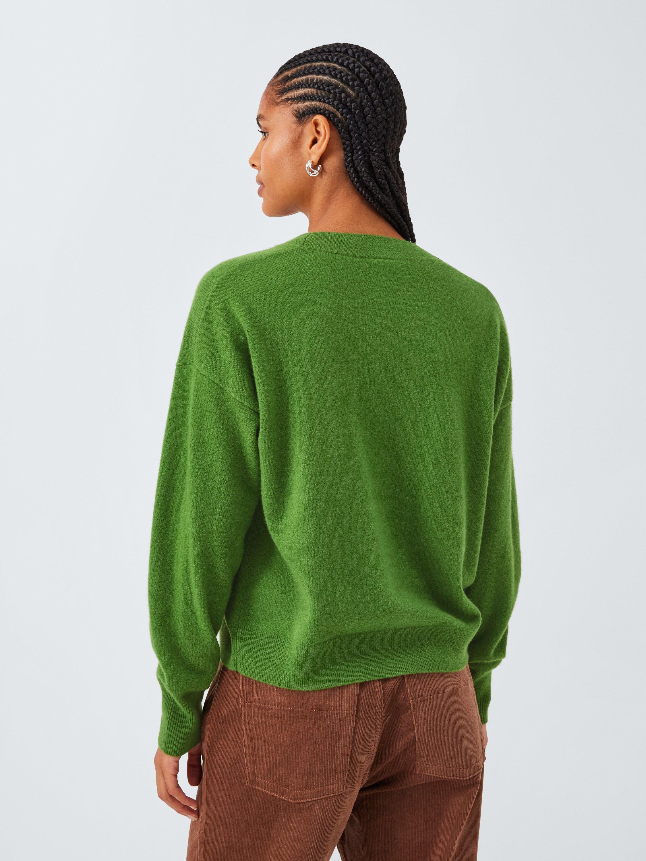 Product image 2 of 6, which shows John Lewis Cashmere V-Neck Cardigan, Green, 8