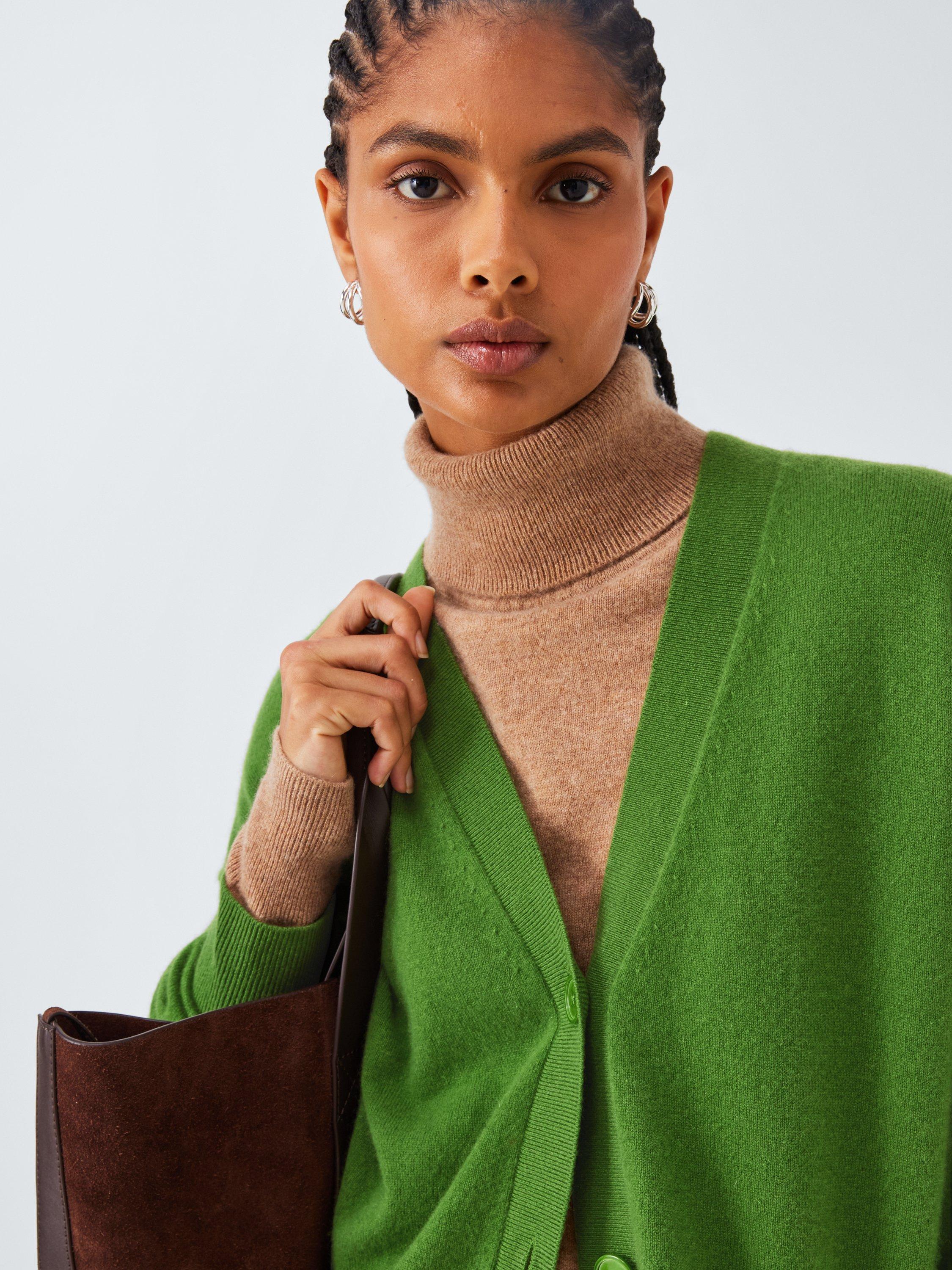 Product image 5 of 6, which shows John Lewis Cashmere V-Neck Cardigan, Green, 8