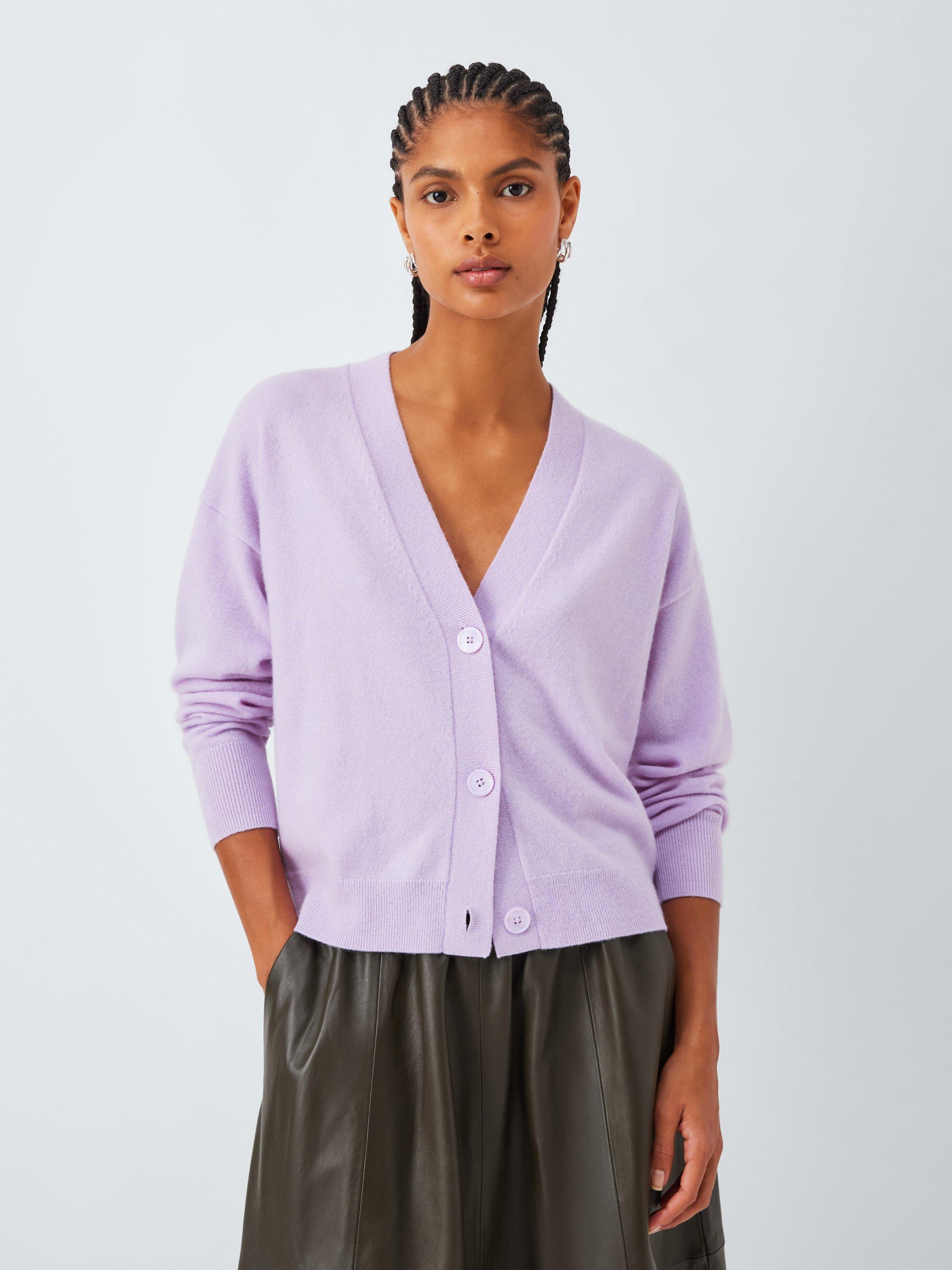 Product image 1 of 6, which shows John Lewis Cashmere V-Neck Cardigan, Lilac, 8