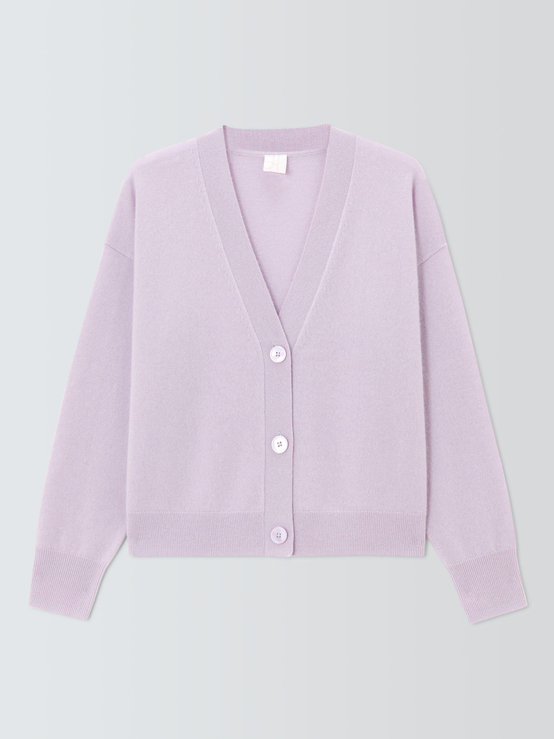 Product image 4 of 6, which shows John Lewis Cashmere V-Neck Cardigan, Lilac, 8