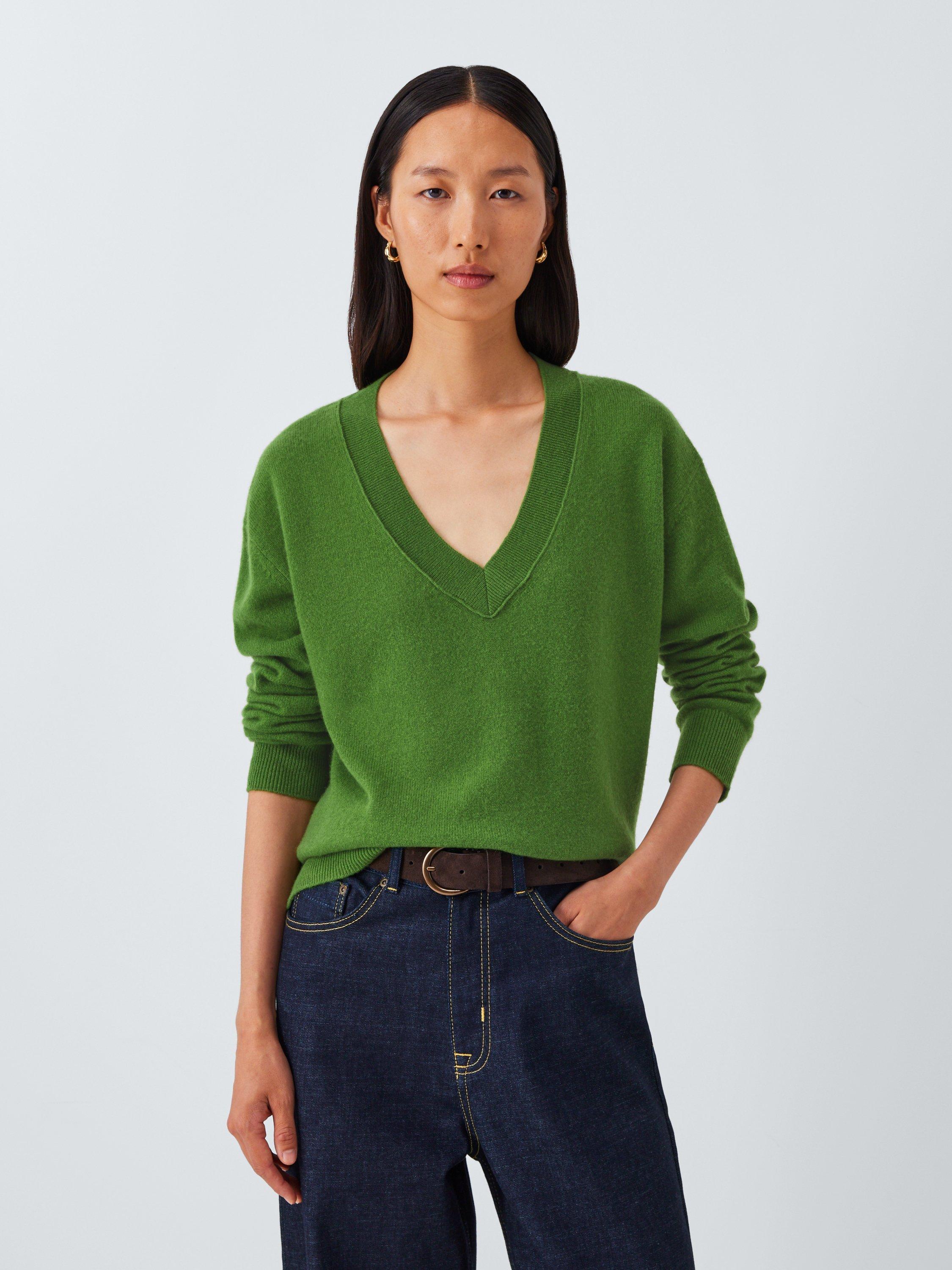 Product image 1 of 6, which shows John Lewis V-Neck Cashmere Jumper, Green, 8