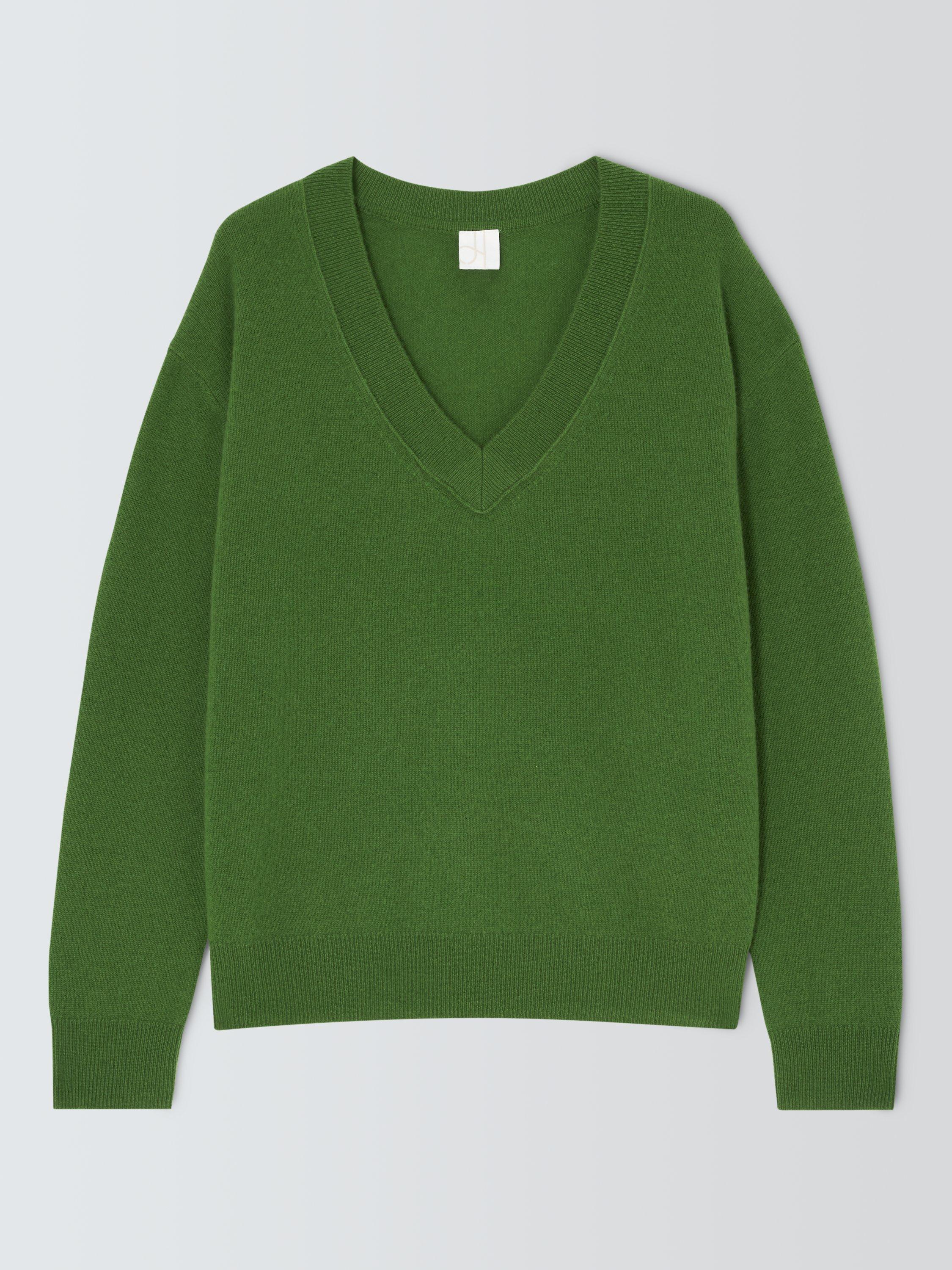 Product image 4 of 6, which shows John Lewis V-Neck Cashmere Jumper, Green, 8