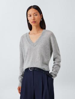 John Lewis Relaxed V-Neck Cashmere Jumper, Light Grey