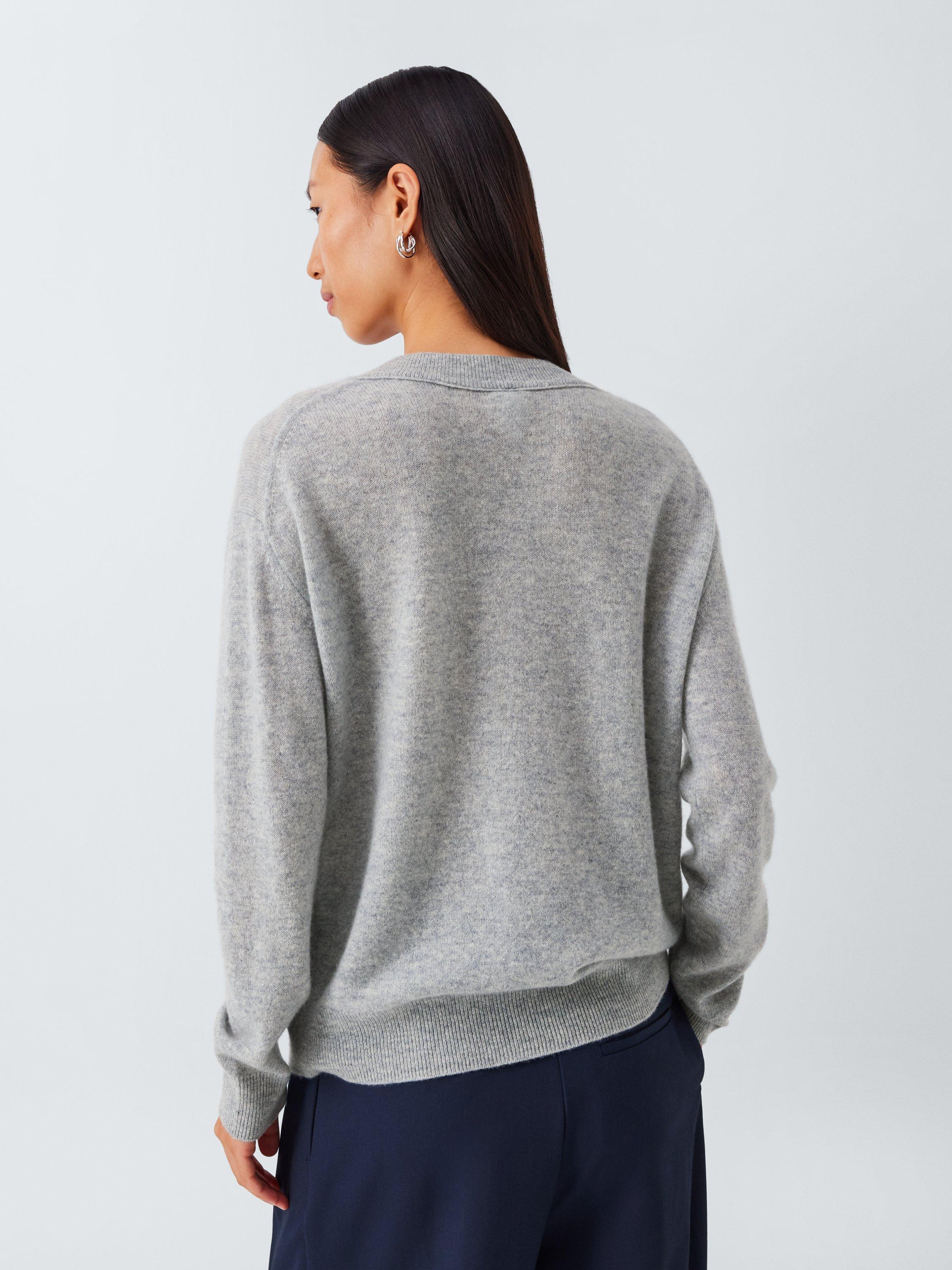 Product image 2 of 7, which shows John Lewis Relaxed V-Neck Cashmere Jumper, Light Grey, 14