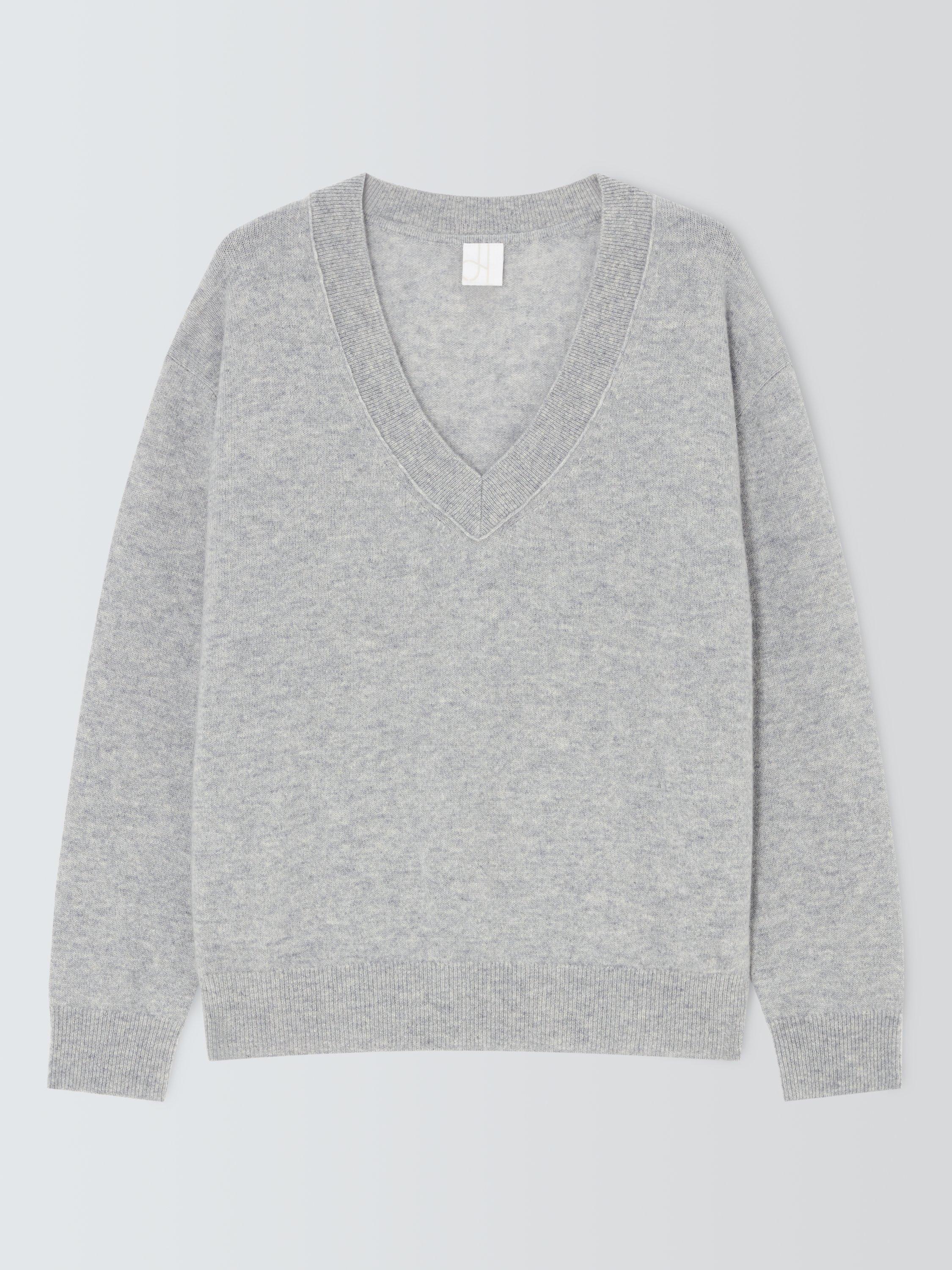 Product image 5 of 7, which shows John Lewis Relaxed V-Neck Cashmere Jumper, Light Grey, 14