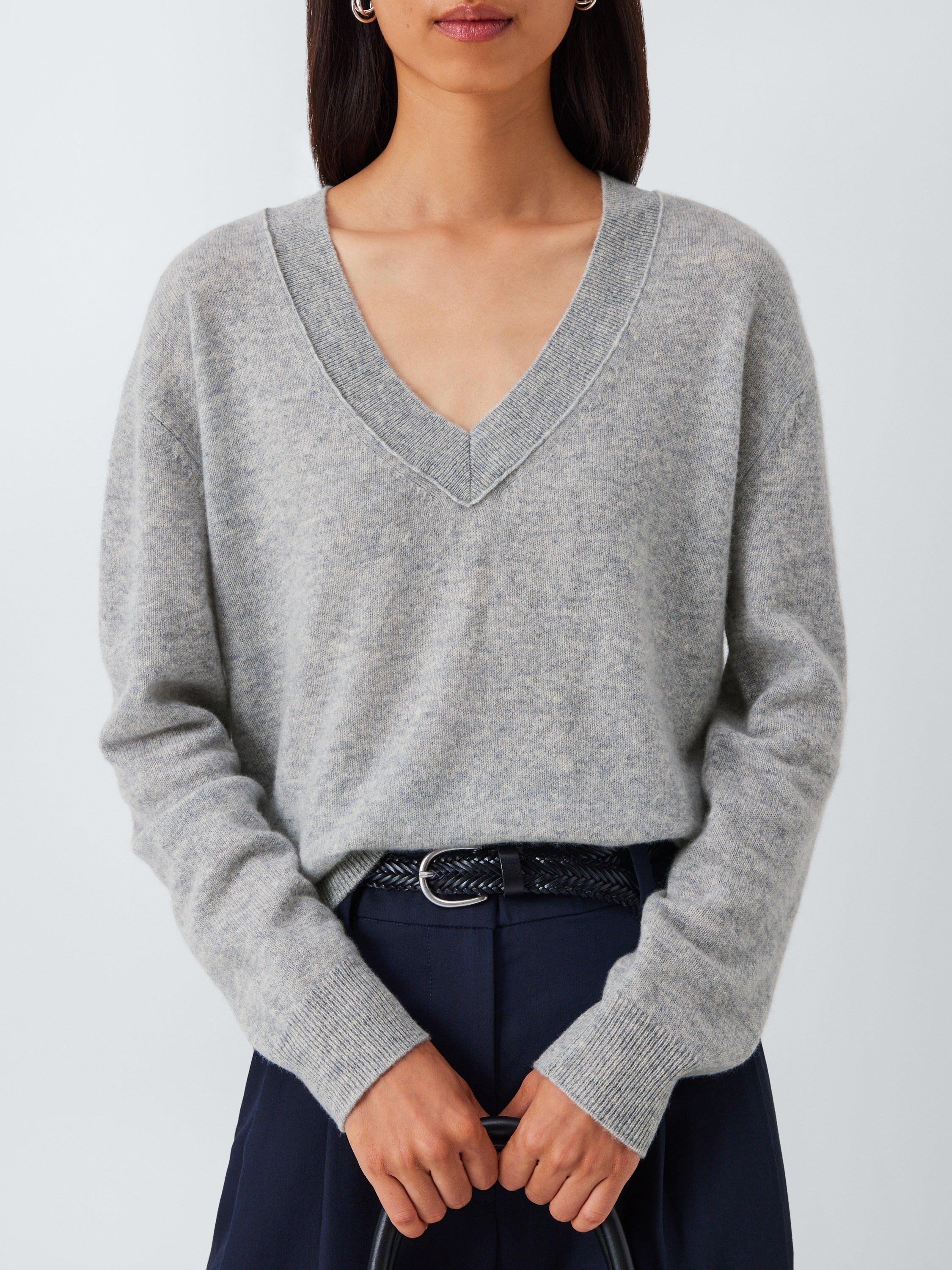 Product image 6 of 7, which shows John Lewis Relaxed V-Neck Cashmere Jumper, Light Grey, 14
