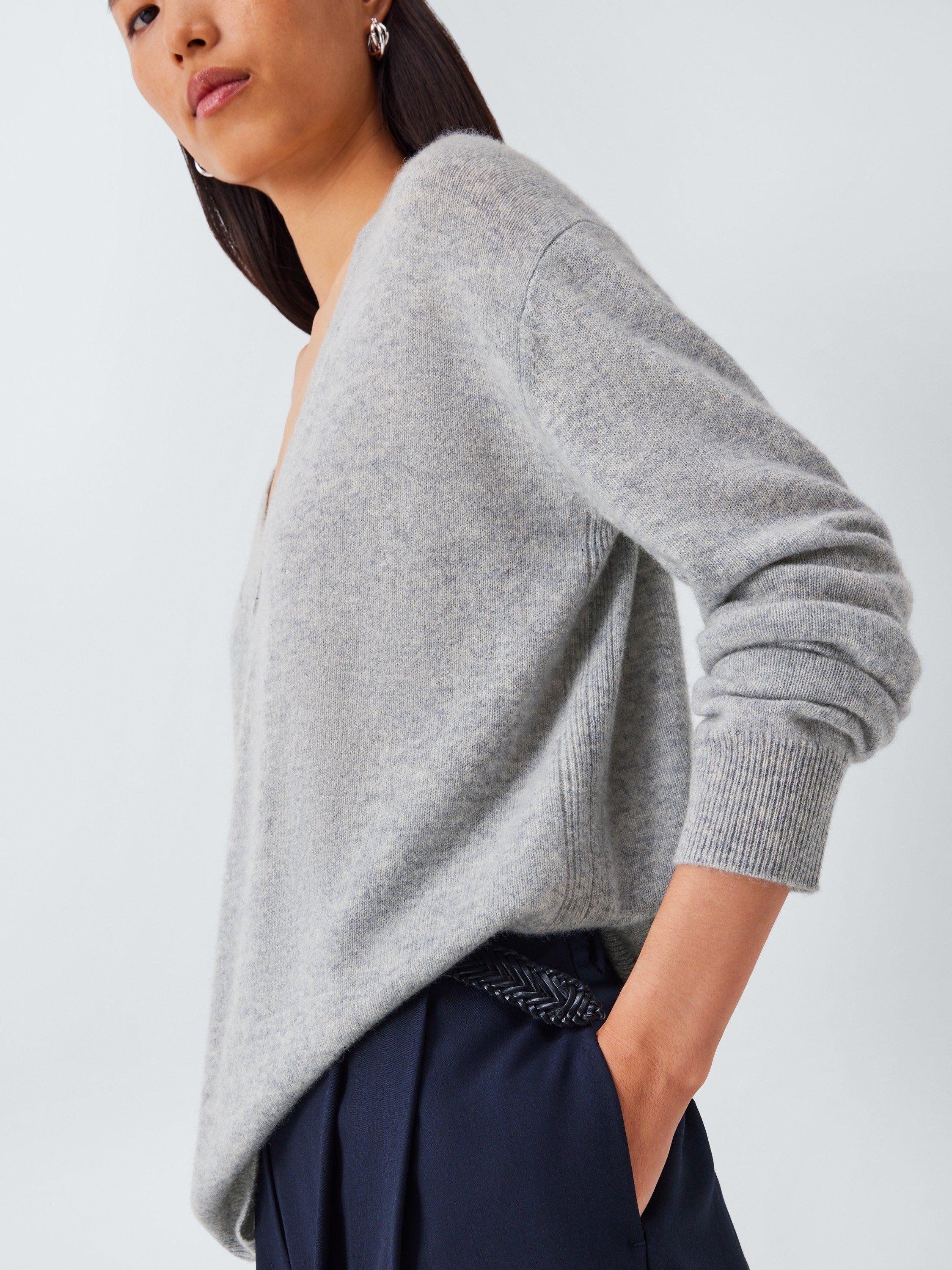 Product image 7 of 7, which shows John Lewis Relaxed V-Neck Cashmere Jumper, Light Grey, 14