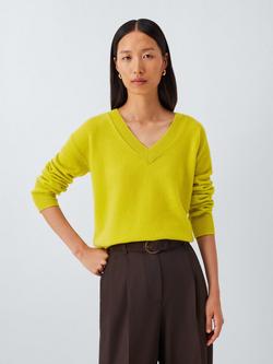John Lewis Relaxed V-Neck Cashmere Jumper, Lime