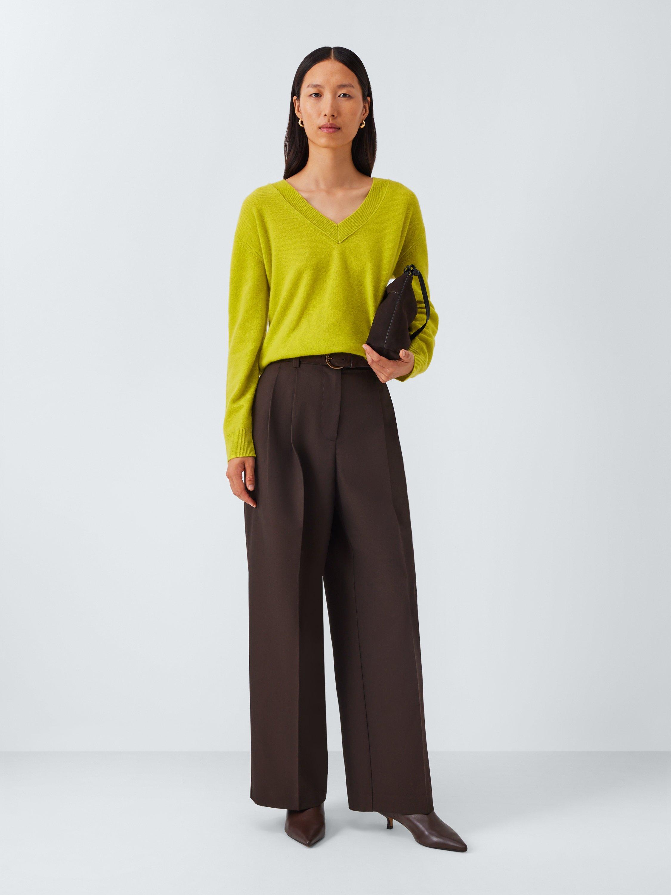 Product image 3 of 6, which shows John Lewis V-Neck Cashmere Jumper, Lime Green, 8