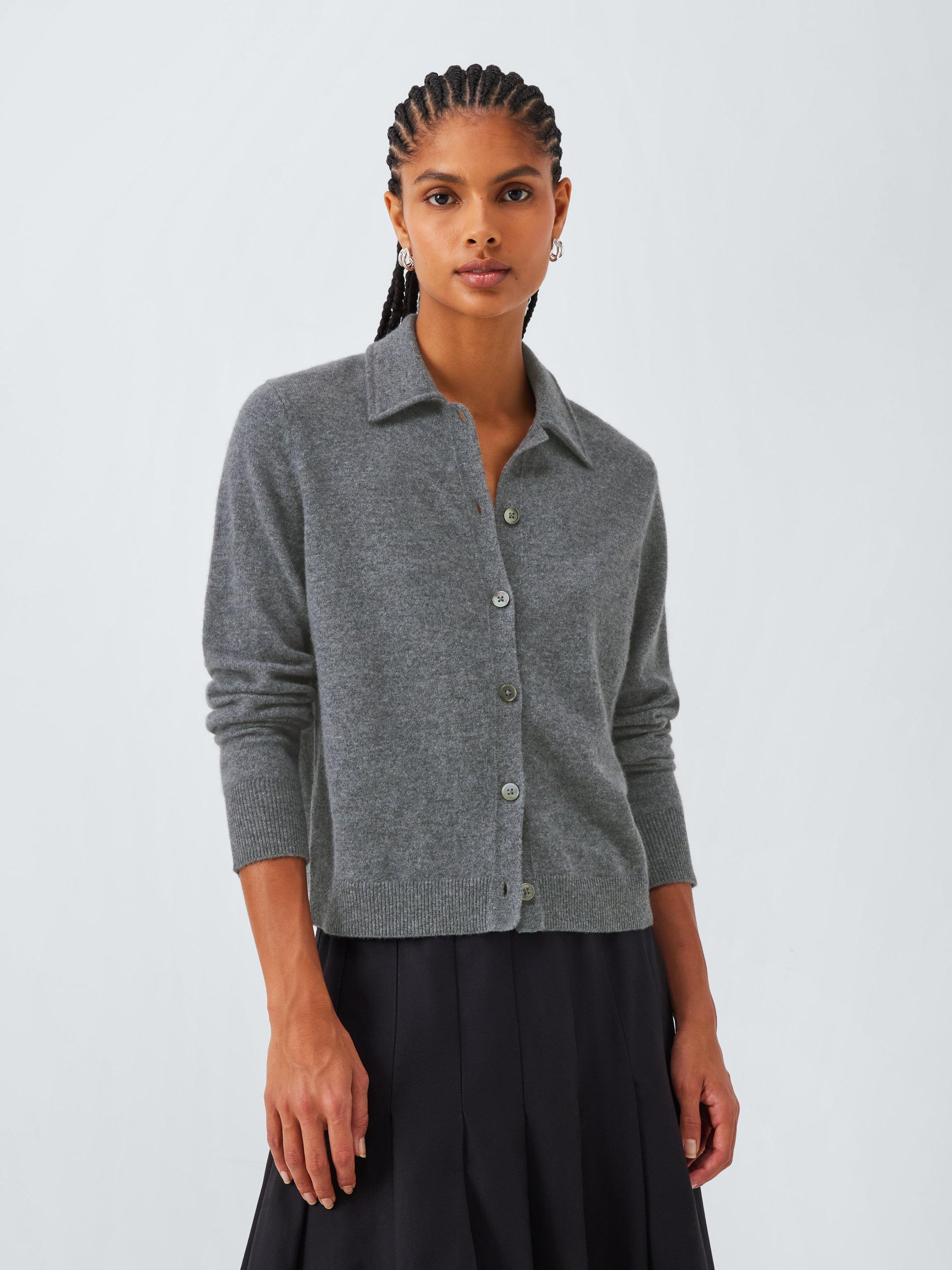 Product image 1 of 8, which shows John Lewis Cashmere Collar Cardigan, Grey, 12