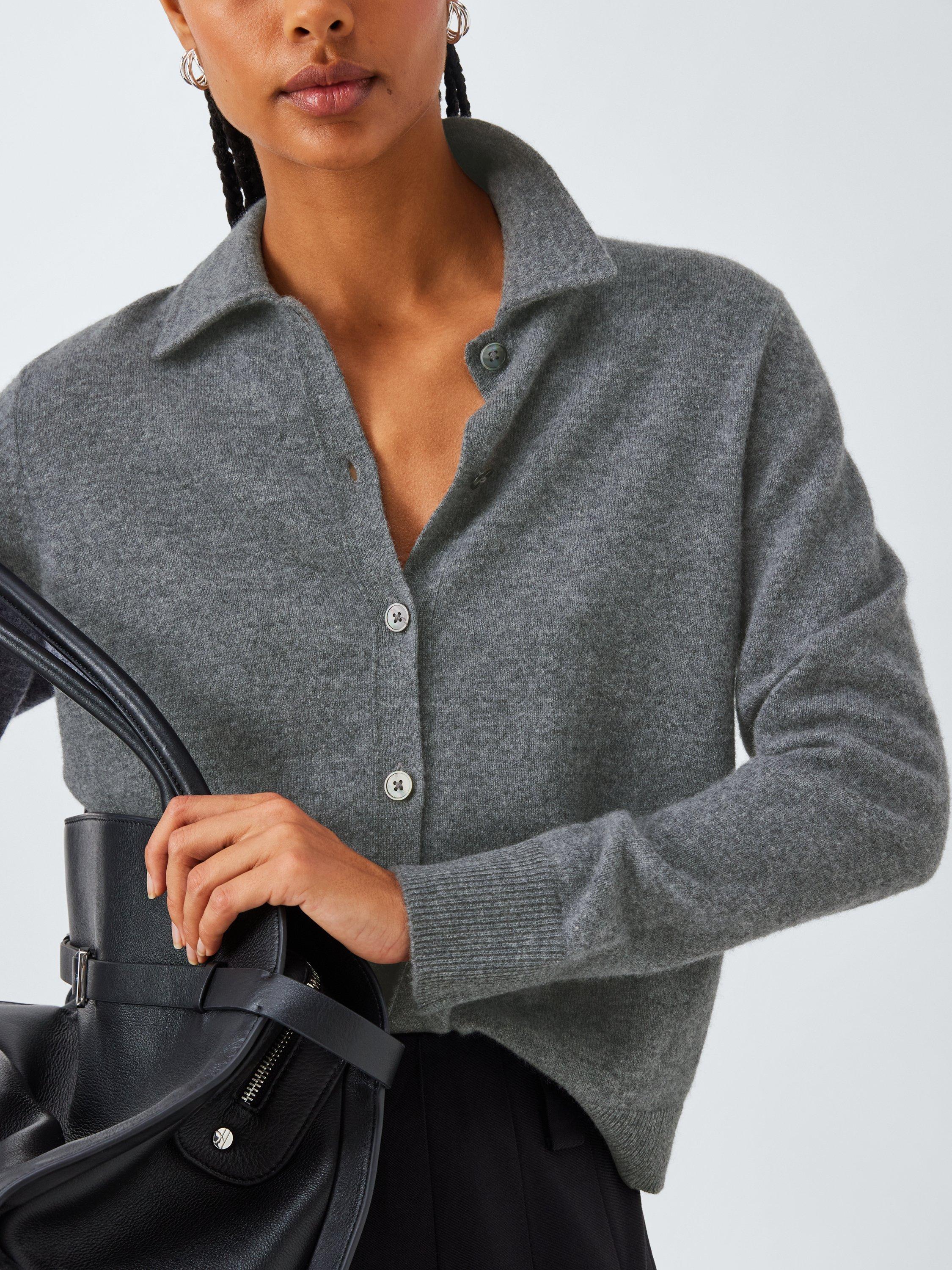 Product image 8 of 8, which shows John Lewis Cashmere Collar Cardigan, Grey, 12