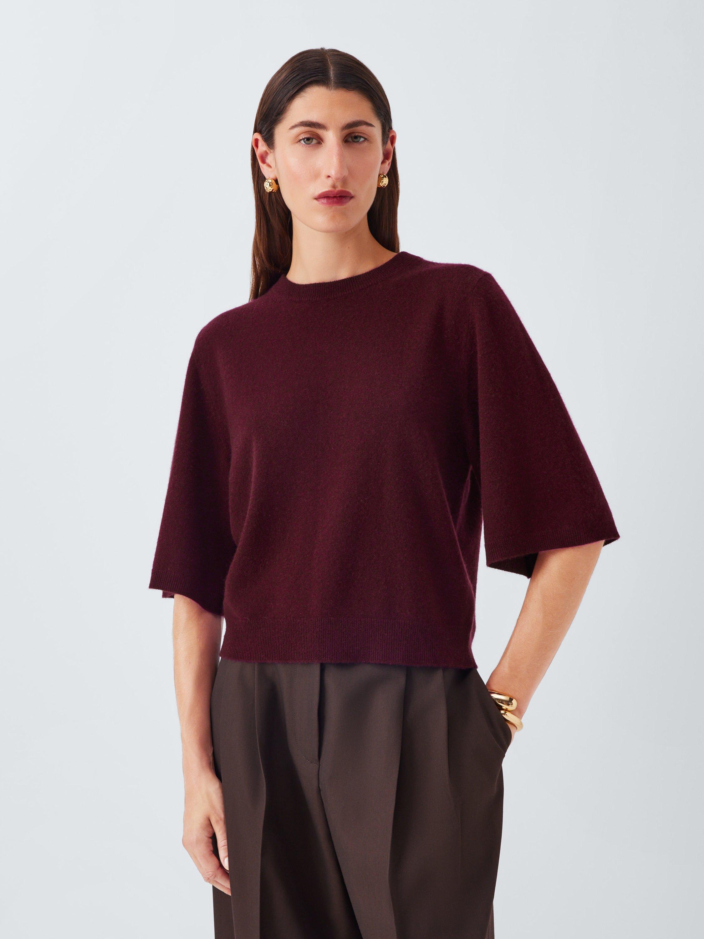 Product image 1 of 6, which shows John Lewis Half Sleeve Crew Neck Cashmere Jumper, Berry, 8