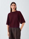 John Lewis Half Sleeve Crew Neck Cashmere Jumper, Berry