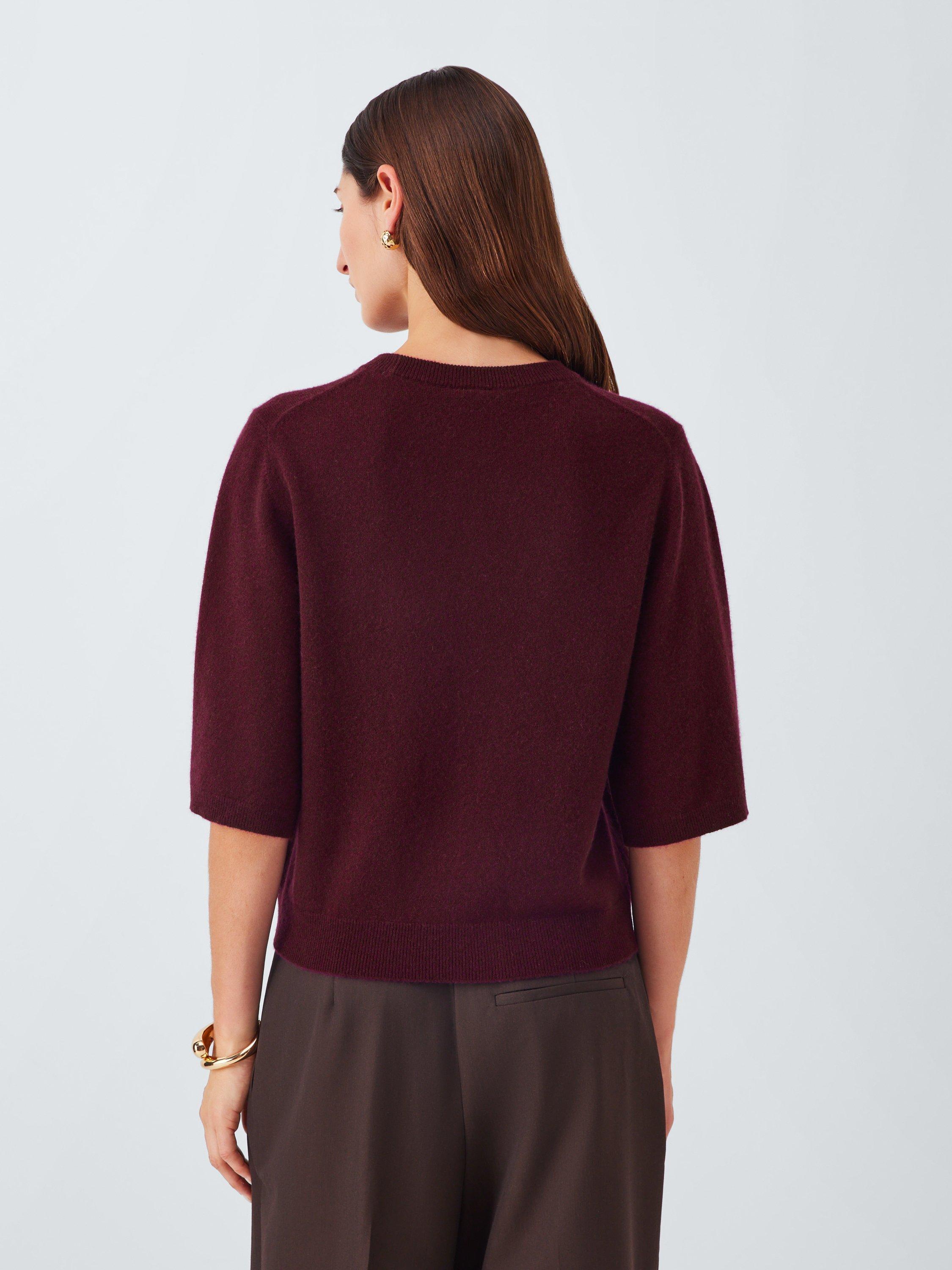 Product image 2 of 6, which shows John Lewis Half Sleeve Crew Neck Cashmere Jumper, Berry, 8