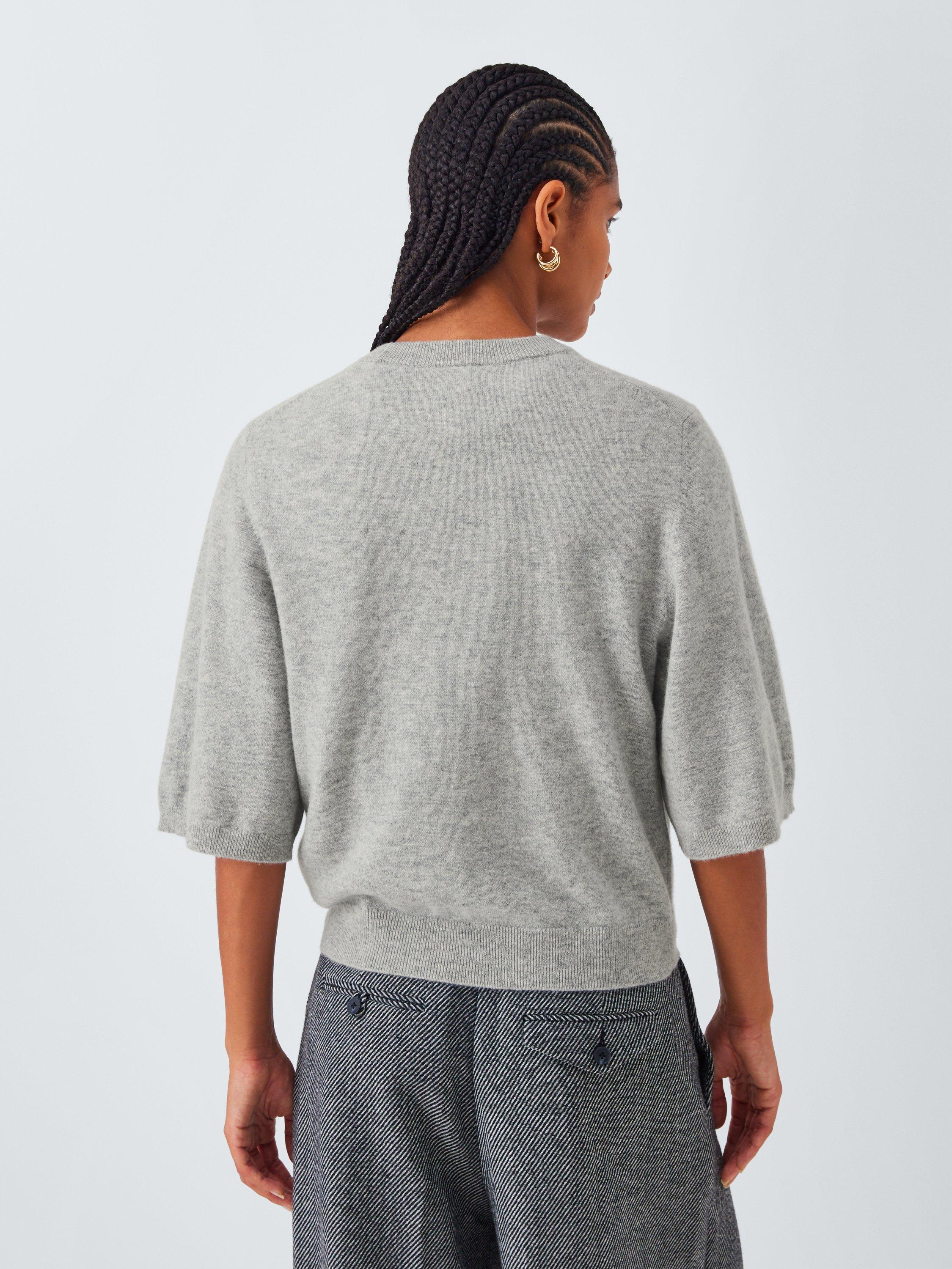 Product image 2 of 7, which shows John Lewis Cashmere Half Sleeve Crew Neck Jumper, Light Grey, 10