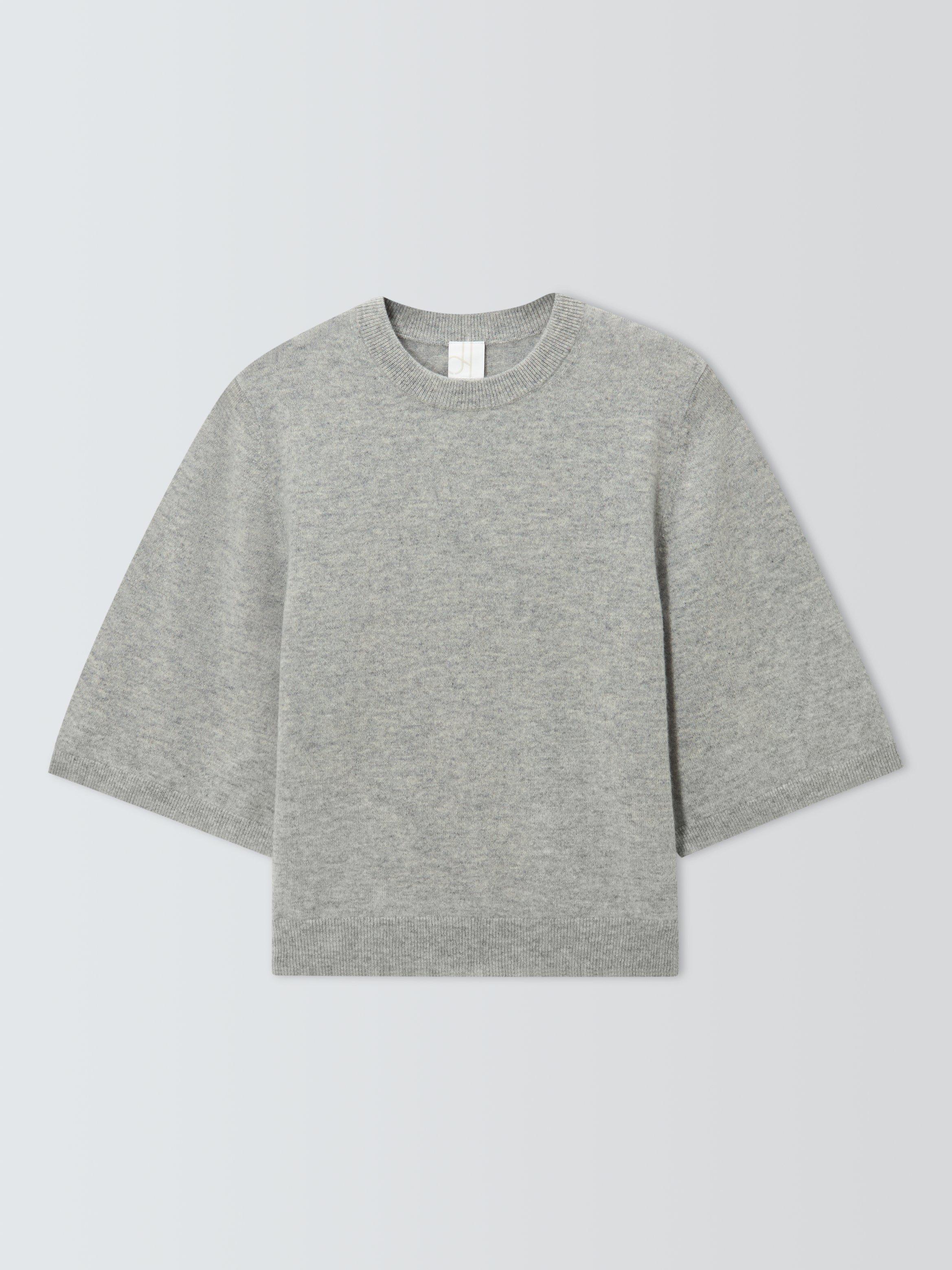 Product image 5 of 7, which shows John Lewis Cashmere Half Sleeve Crew Neck Jumper, Light Grey, 10