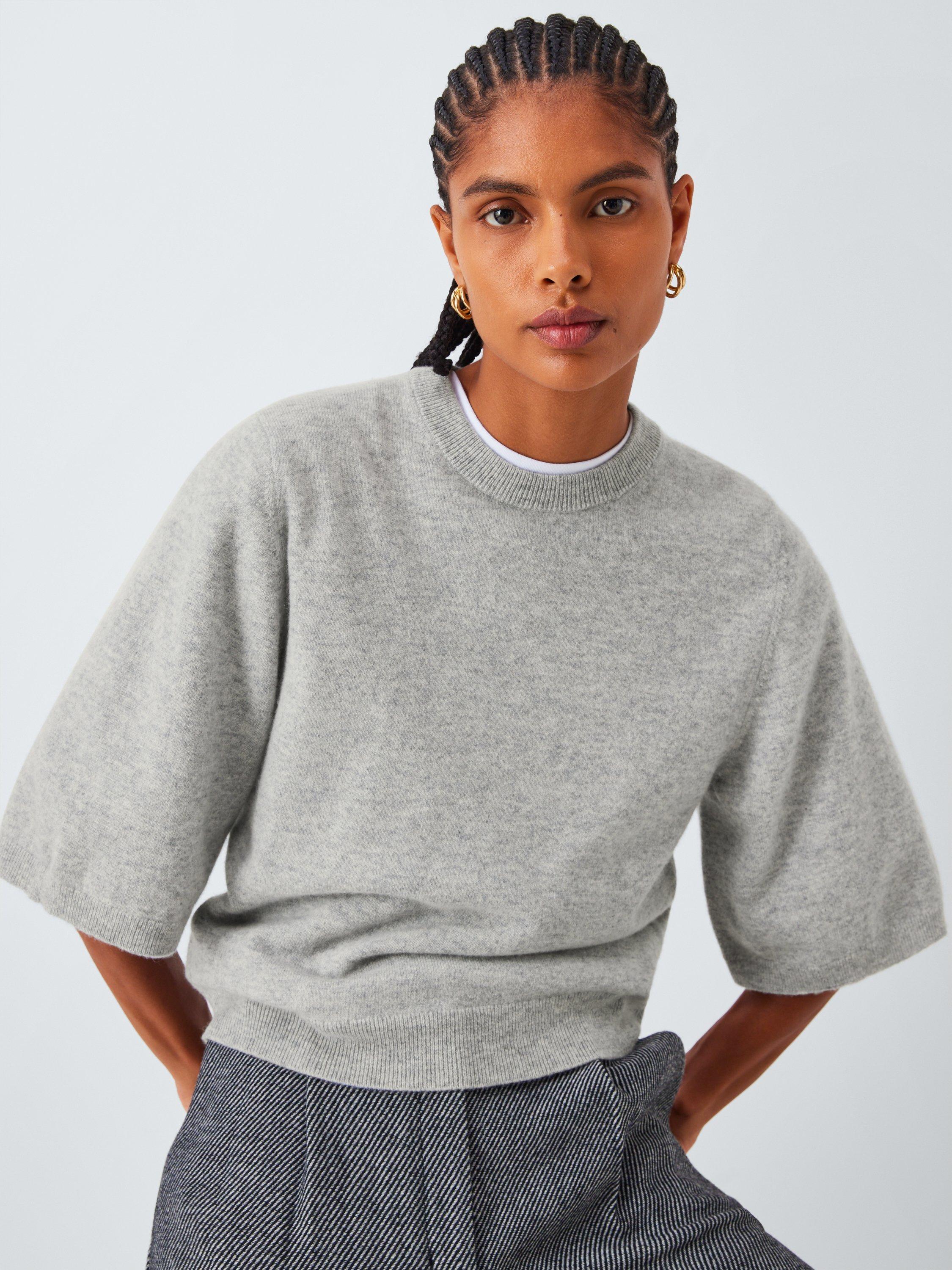 Product image 6 of 7, which shows John Lewis Cashmere Half Sleeve Crew Neck Jumper, Light Grey, 10