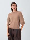 John Lewis Half Sleeve Crew Neck Cashmere Jumper, Camel