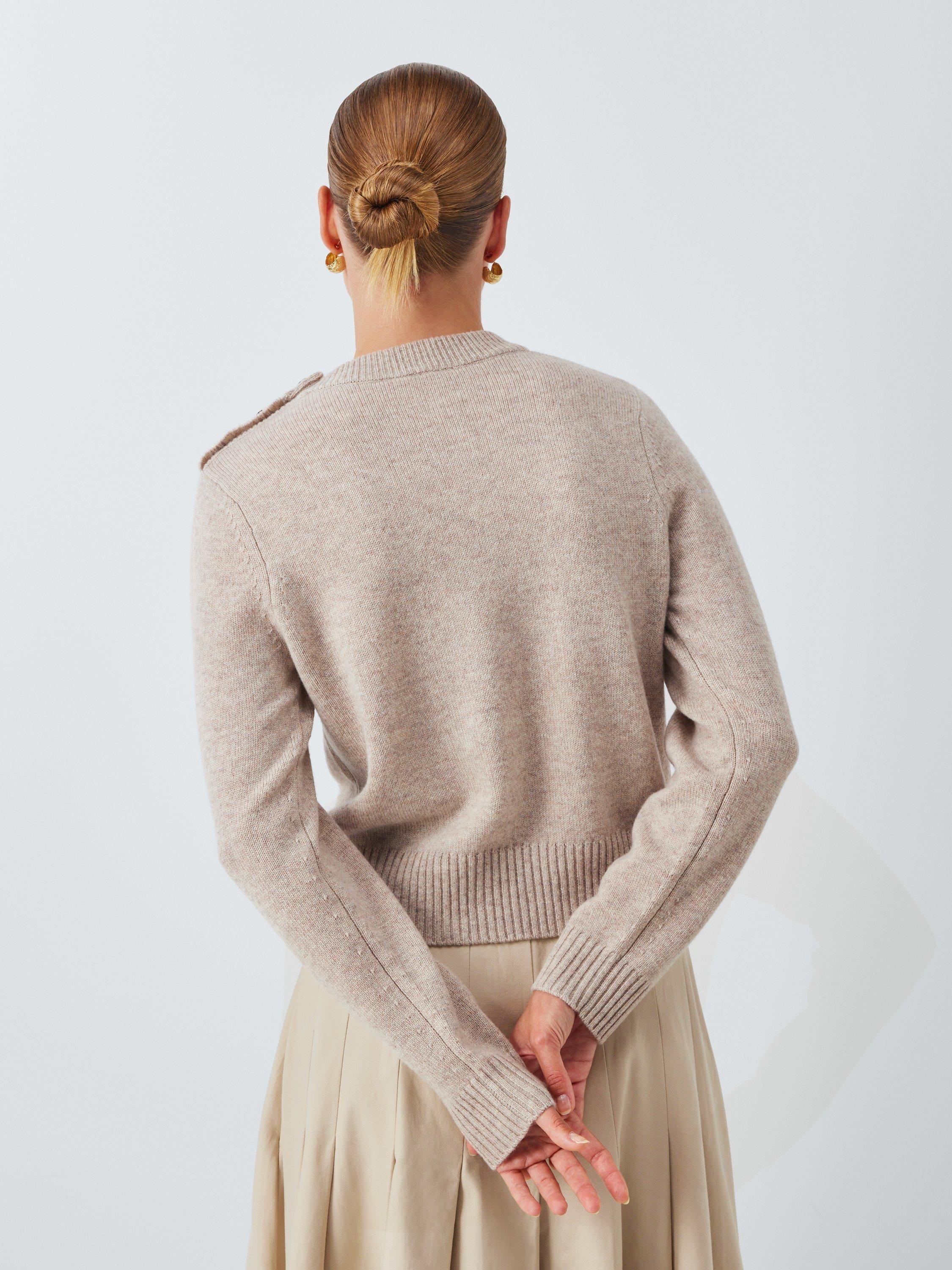 Product image 2 of 6, which shows John Lewis Cashmere Crew Neck Button Trim Jumper, Oatmeal, 8
