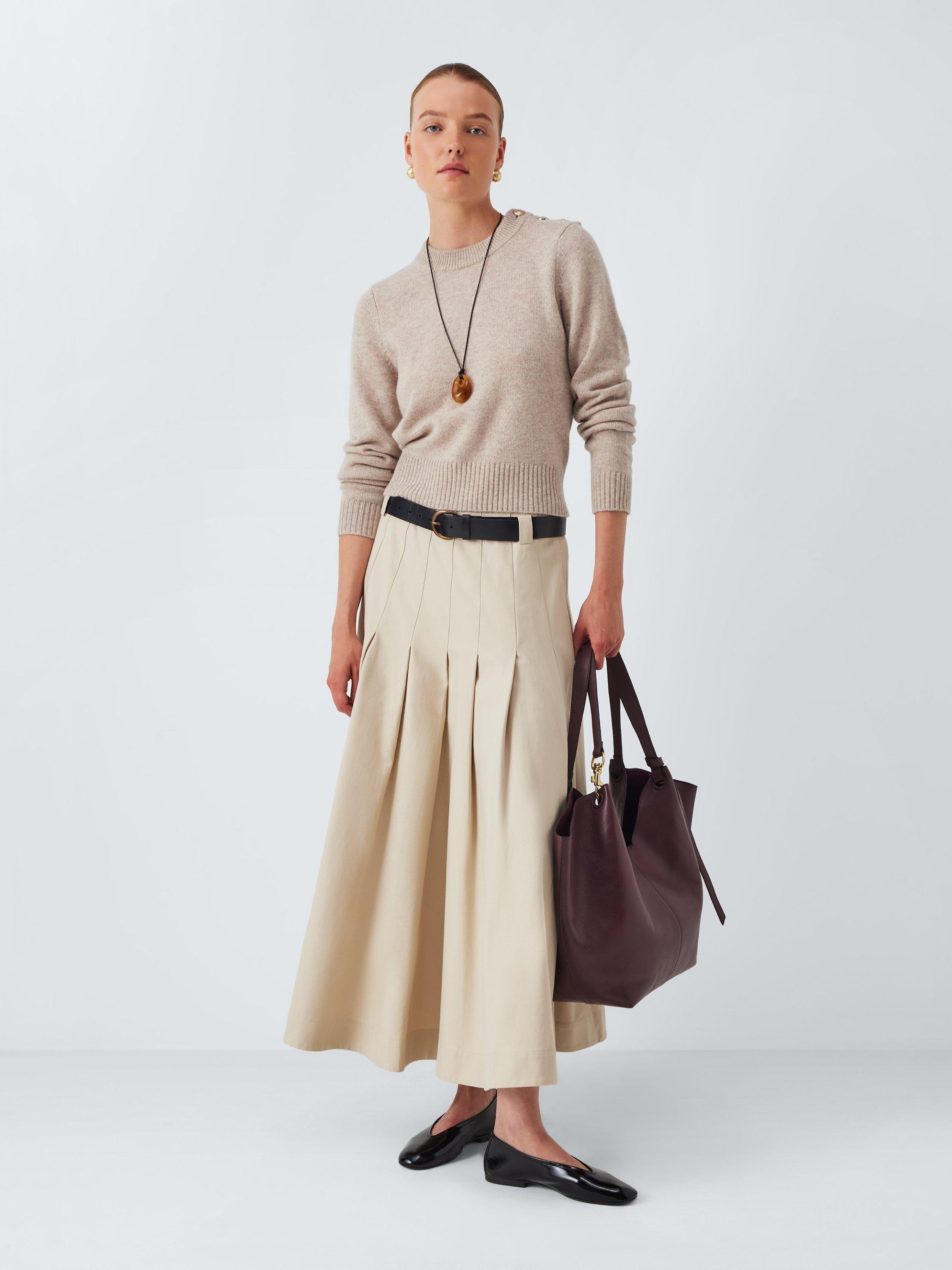 Product image 3 of 6, which shows John Lewis Cashmere Crew Neck Button Trim Jumper, Oatmeal, 8