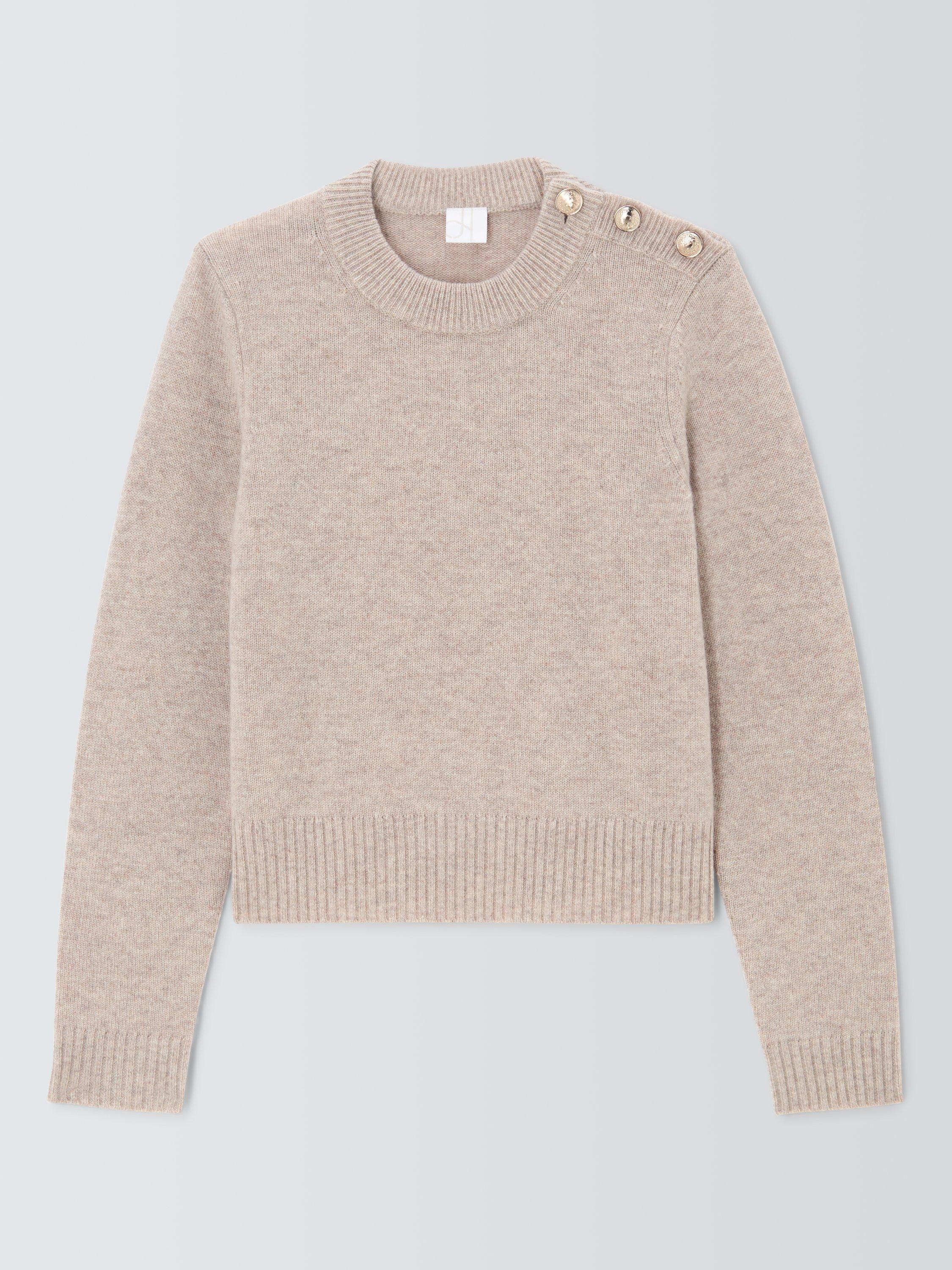 Product image 4 of 6, which shows John Lewis Cashmere Crew Neck Button Trim Jumper, Oatmeal, 8