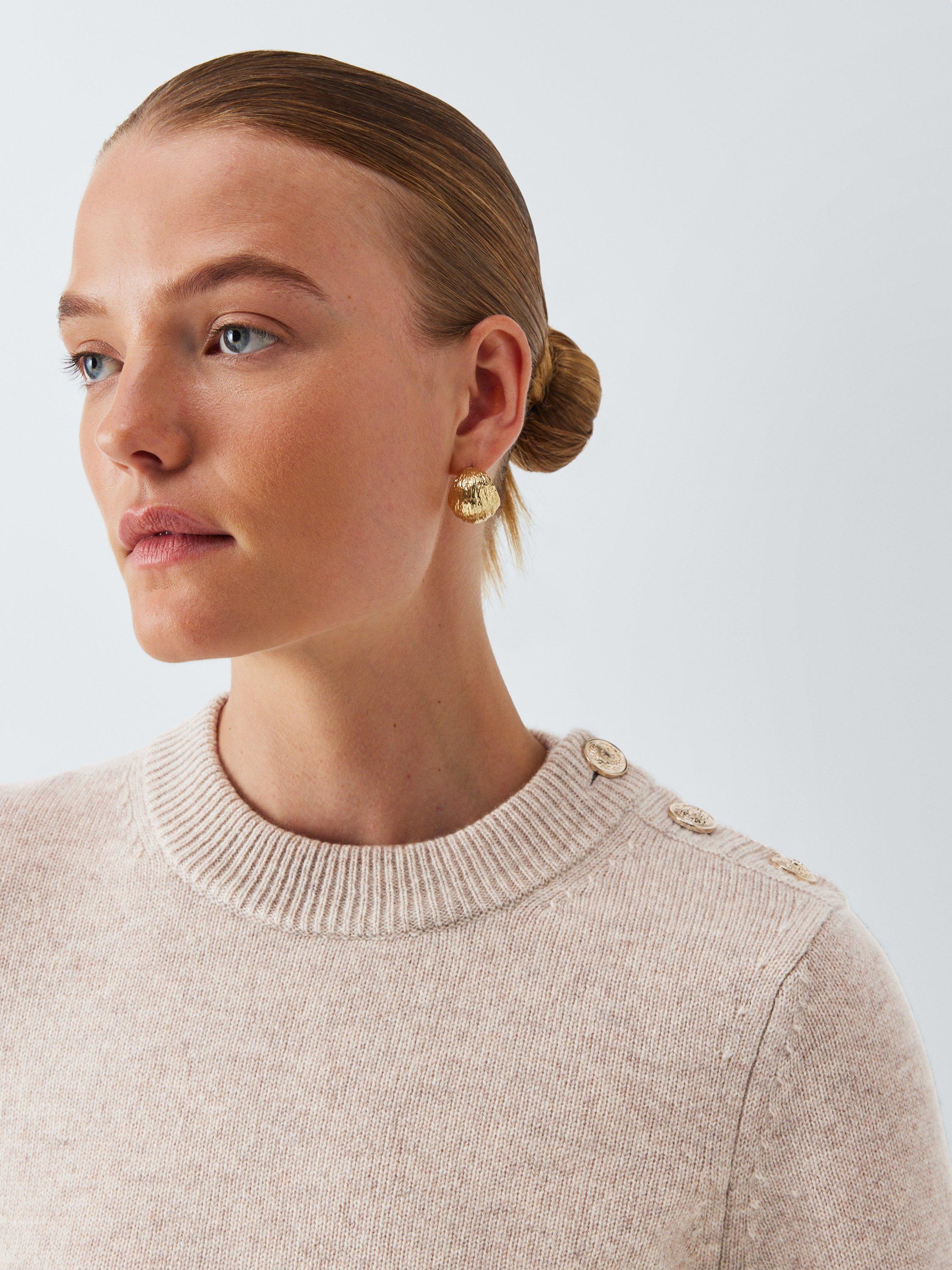 Product image 5 of 6, which shows John Lewis Cashmere Crew Neck Button Trim Jumper, Oatmeal, 8