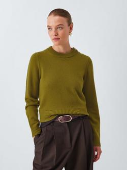 John Lewis Cashmere Crew Neck Button Trim Jumper, Green