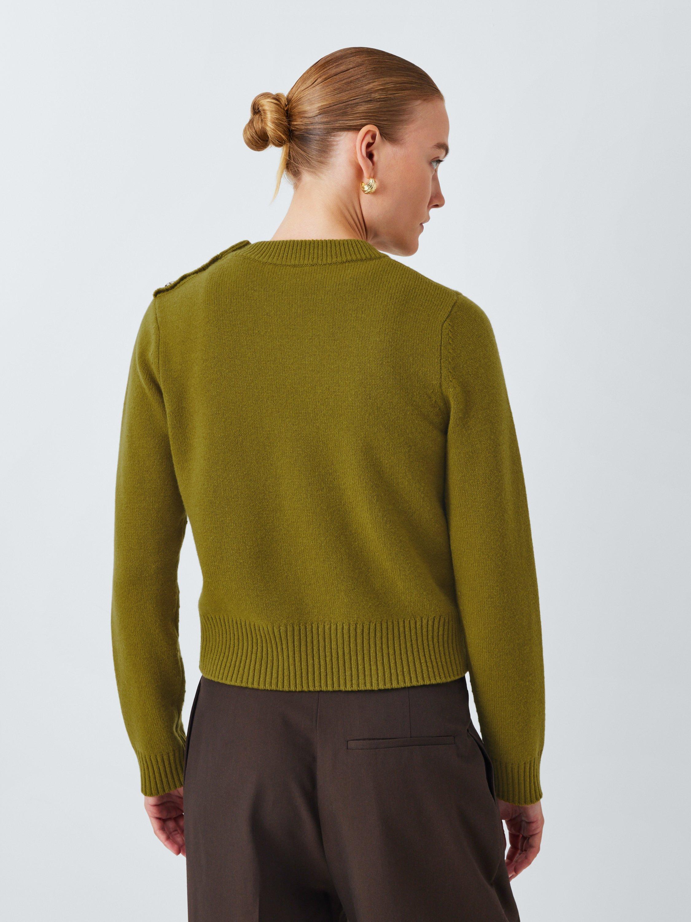 Product image 2 of 6, which shows John Lewis Cashmere Crew Neck Button Trim Jumper, Green, 10