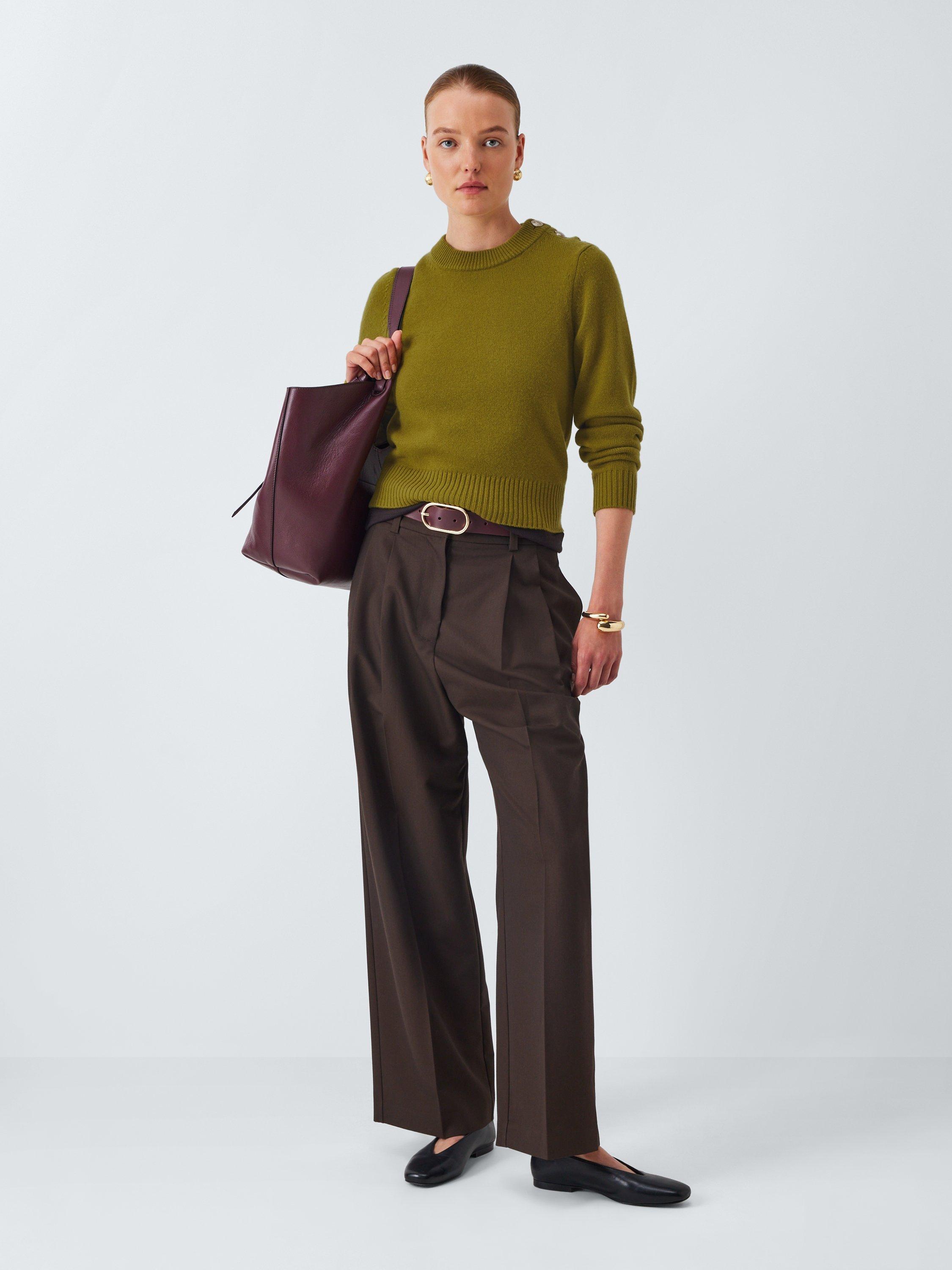 Product image 3 of 6, which shows John Lewis Cashmere Crew Neck Button Trim Jumper, Green, 10