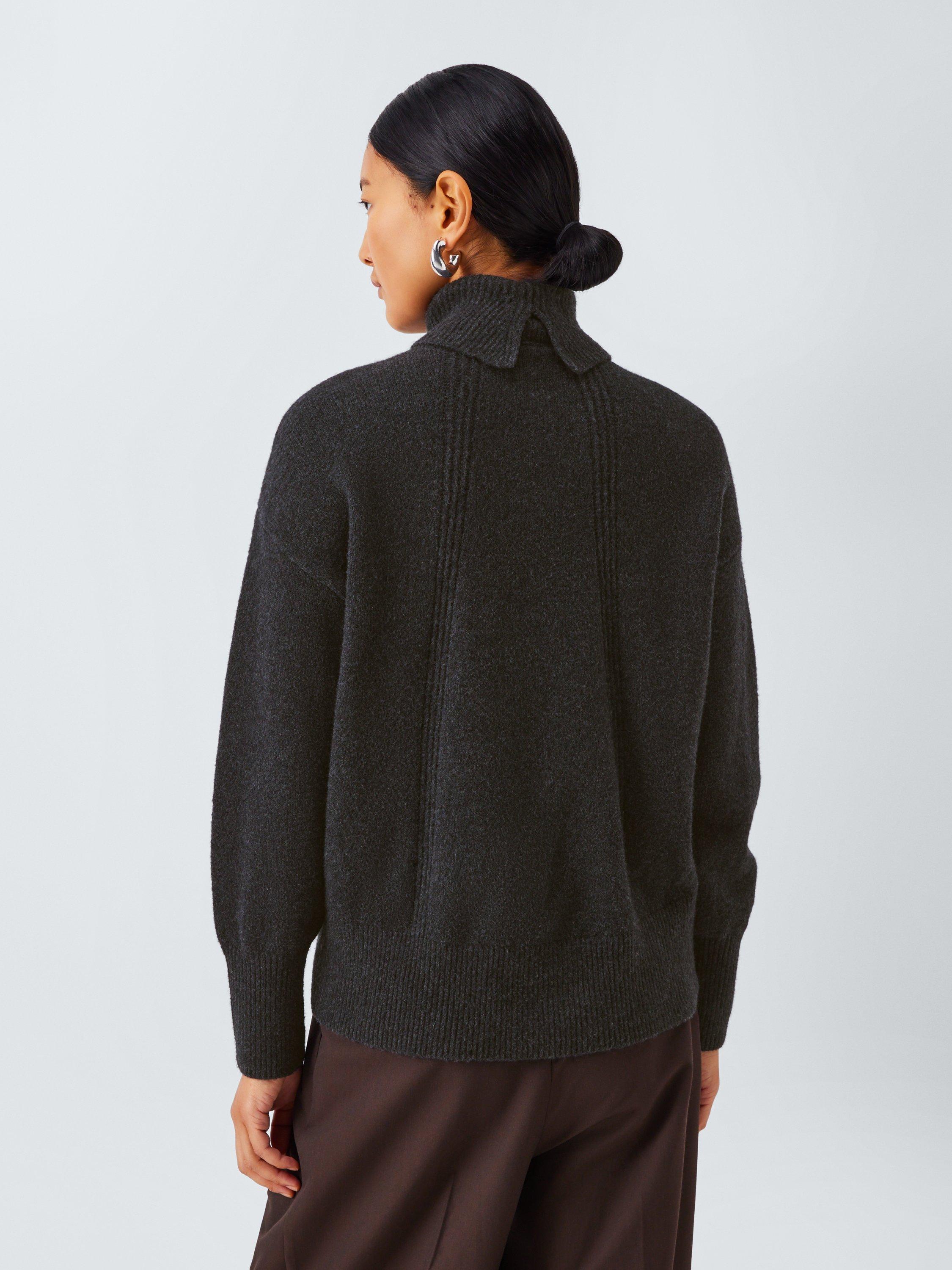 Product image 2 of 7, which shows John Lewis Cashmere Split Roll Neck Detail Jumper, Charcoal, S