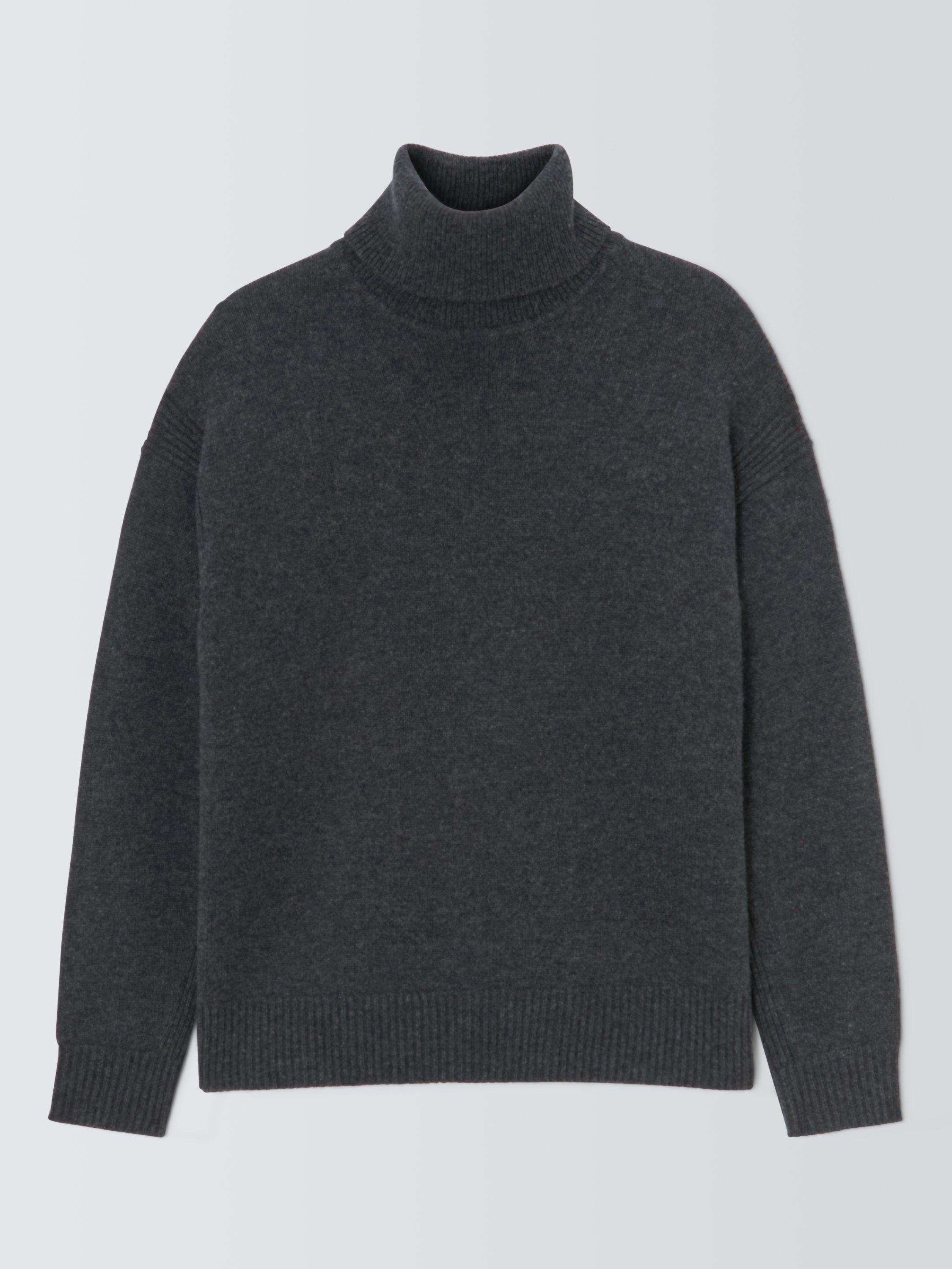 Product image 5 of 7, which shows John Lewis Cashmere Split Roll Neck Detail Jumper, Charcoal, S