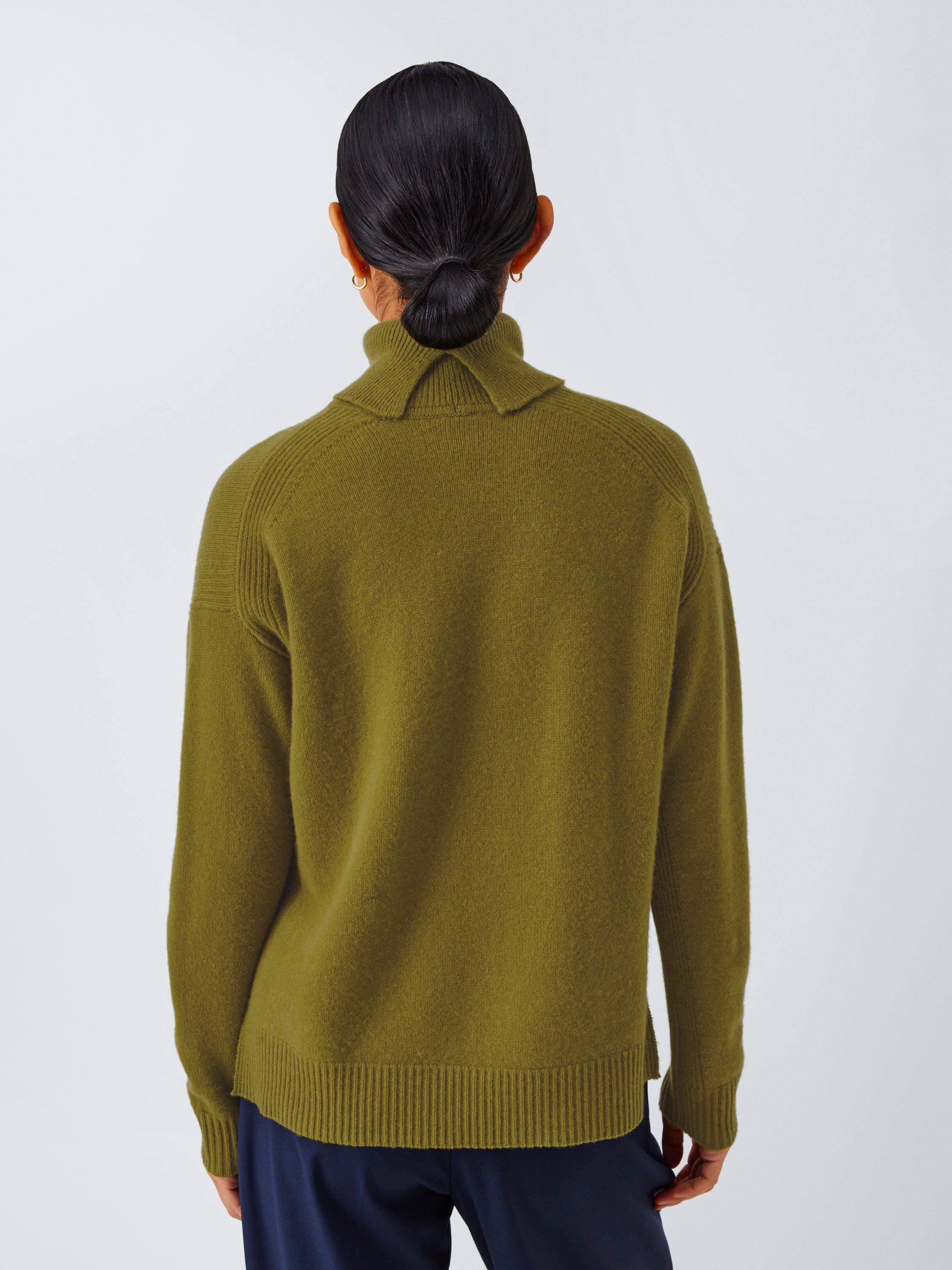 Product image 2 of 7, which shows John Lewis Cashmere Split Roll Neck Detail Jumper, Olive, S