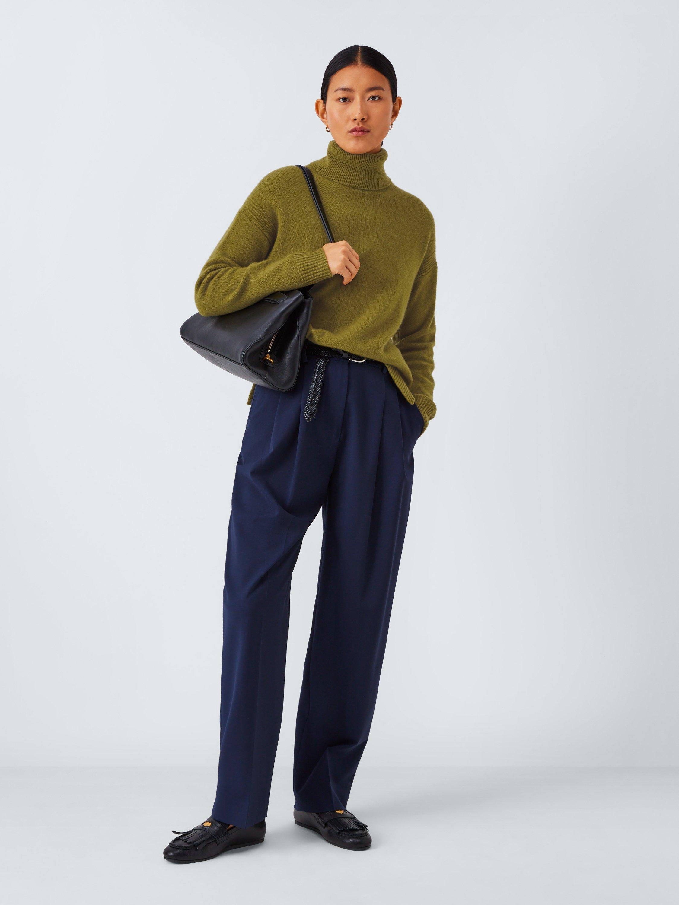 Product image 4 of 7, which shows John Lewis Cashmere Split Roll Neck Detail Jumper, Olive, S
