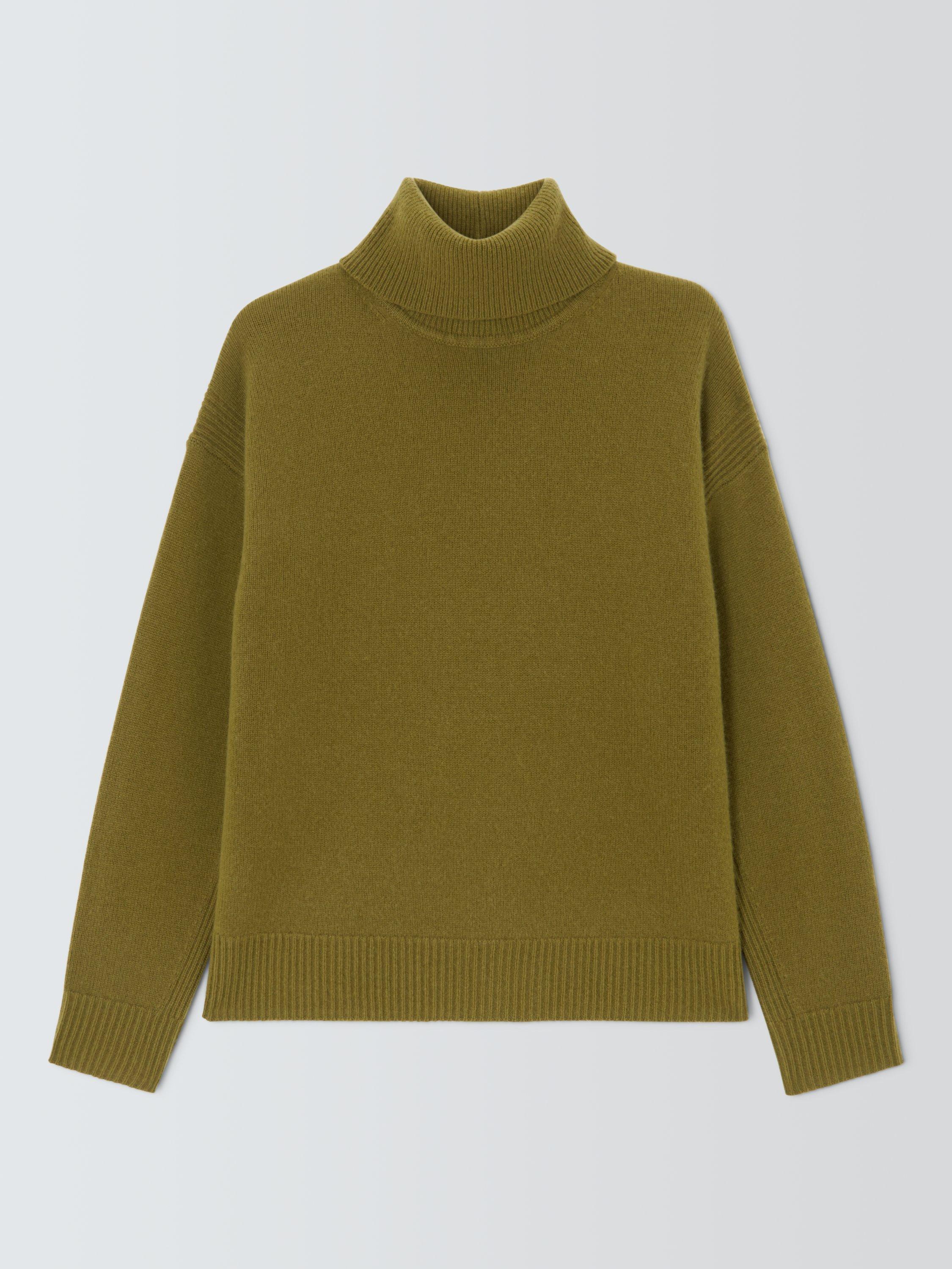 Product image 5 of 7, which shows John Lewis Cashmere Split Roll Neck Detail Jumper, Olive, S