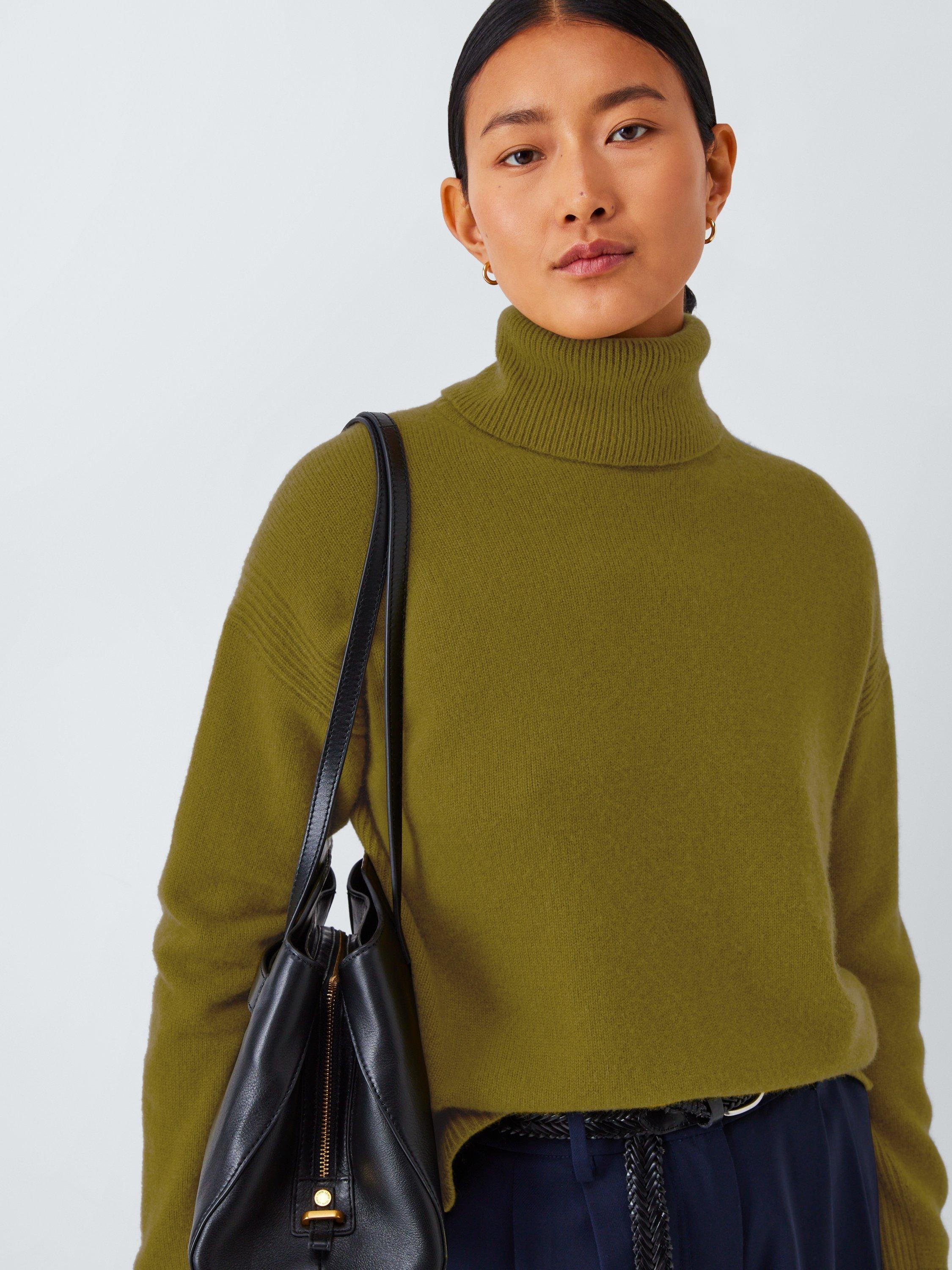 Product image 6 of 7, which shows John Lewis Cashmere Split Roll Neck Detail Jumper, Olive, S